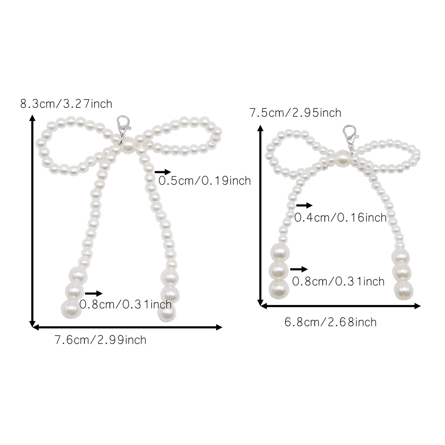 4pcs Handmade Imitation Pearl Bowknot Pendant with Lobster Clasp Shoe Charms Shoelace Clips Keychain Dangle Jewelry Making Accessories DIY Crafts Decor
