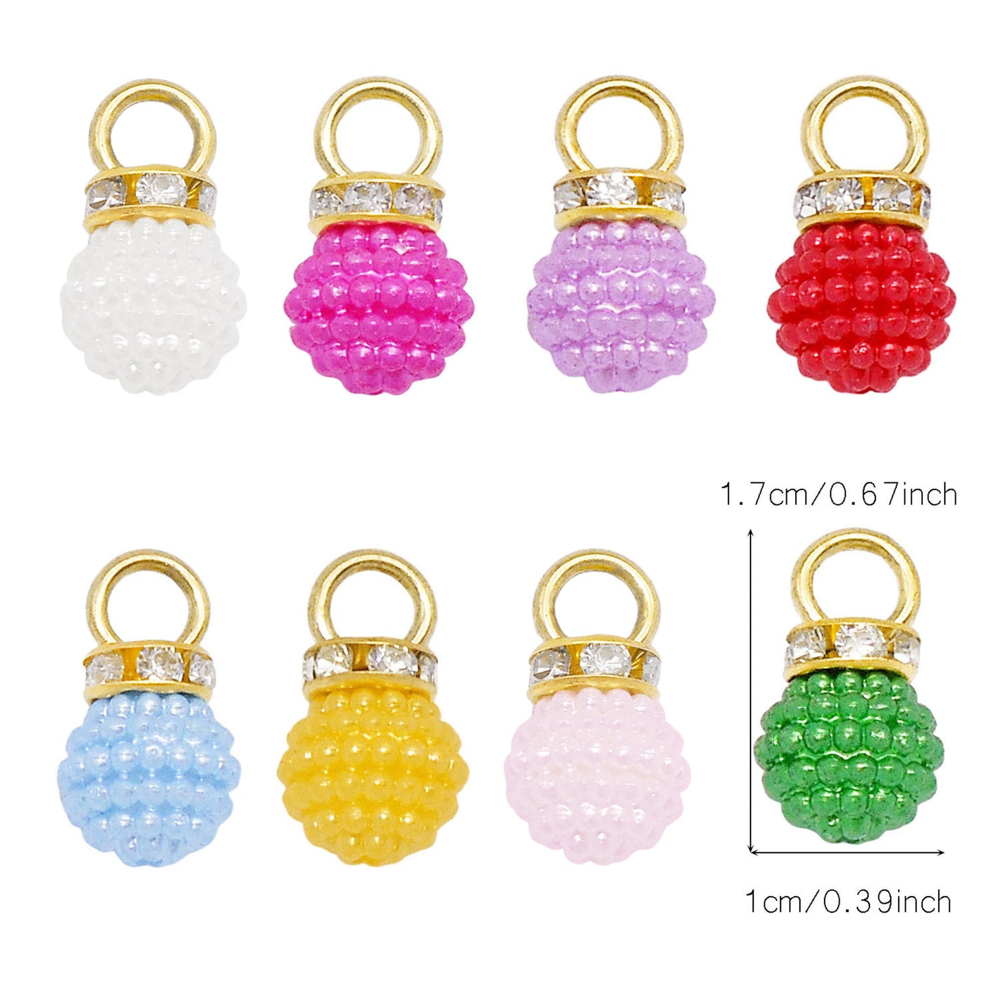 40pcs 17*10mm Faux Pearl Bayberry Shaped Plastic Charms with Crystal Rhinestones Round & Bubblegum Ball Dangles for Pendant Jewelry Necklace Bracelet Earring Making Accessories DIY Crafts Decor