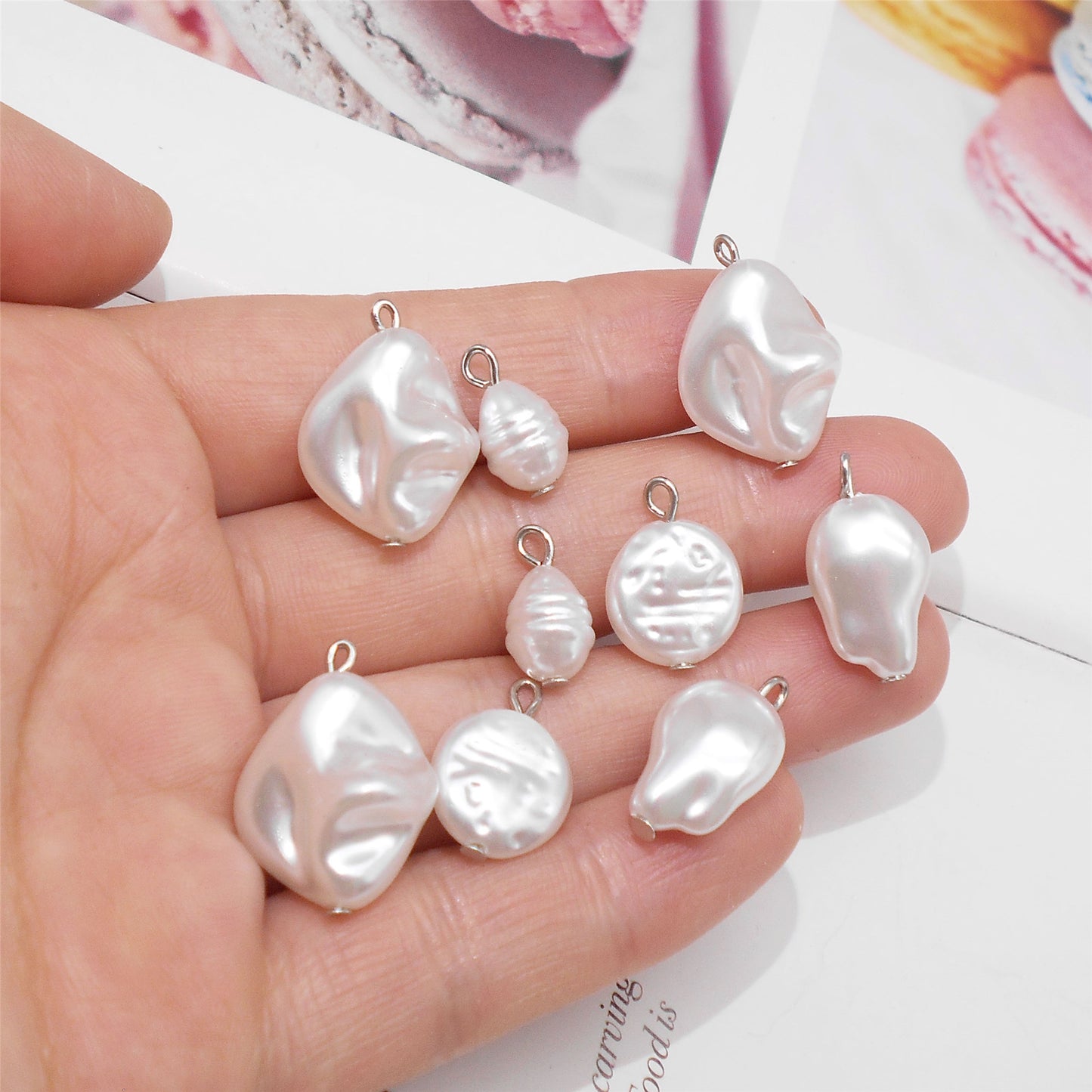 8pcs High-Gloss Irregular Imitation Pearl Charms White Plastic Pendant Jewelry Making Accessories Necklace Bracelet Earring Decoration Crafts Decor