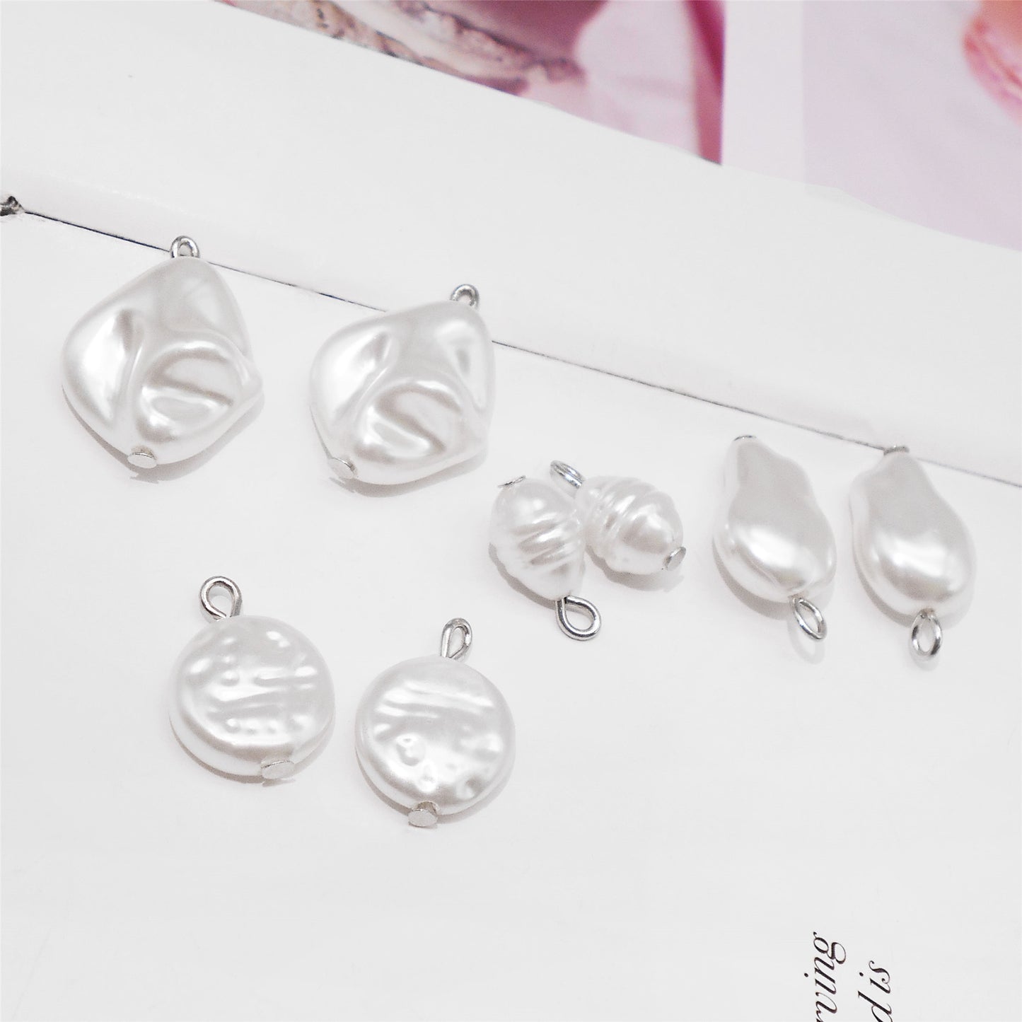 8pcs High-Gloss Irregular Imitation Pearl Charms White Plastic Pendant Jewelry Making Accessories Necklace Bracelet Earring Decoration Crafts Decor