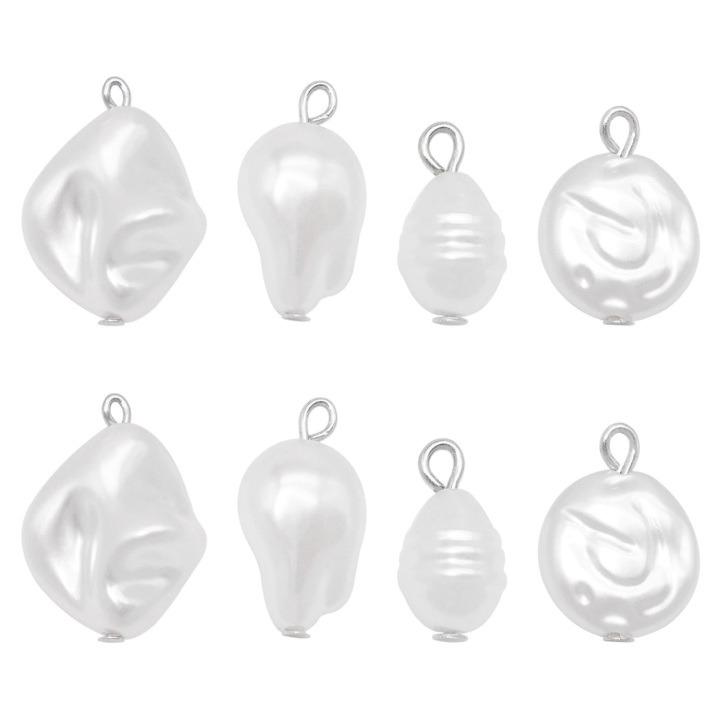 8pcs High-Gloss Irregular Imitation Pearl Charms White Plastic Pendant Jewelry Making Accessories Necklace Bracelet Earring Decoration Crafts Decor