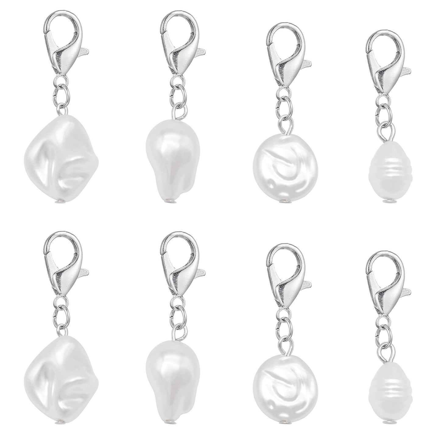 8pcs High-Gloss White Irregular Faux Pearl Pendants with Alloy Lobster Claw Clasp Plastic Shoe Charms Keychains Dangle Jewelry Making Accessories Bag Purse Clothes Decor