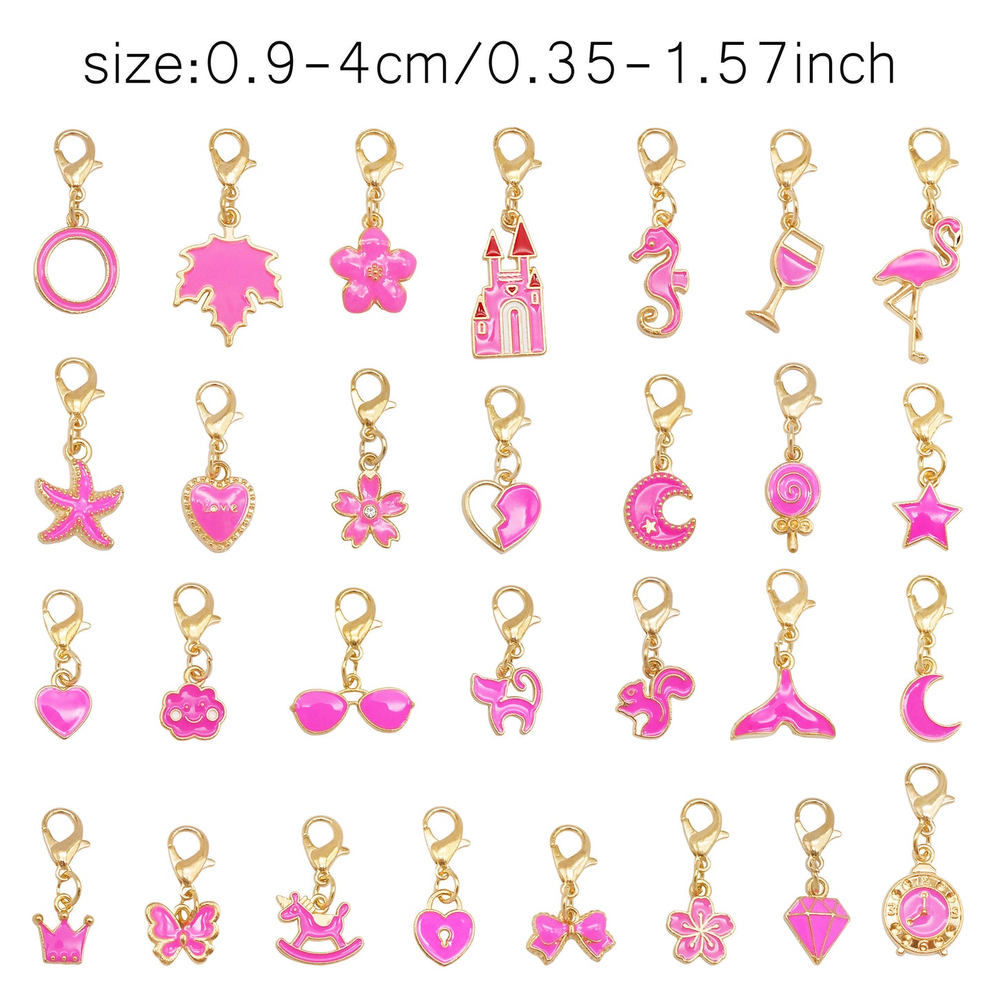 1 Piece Enamel Alloy Flower Heart Star Moon Pendants with Lobster Clasp Rose Red Shoe Charms Cute Keyring Dangle Jewelry Accessories Women Purses Bags Hanging Decor