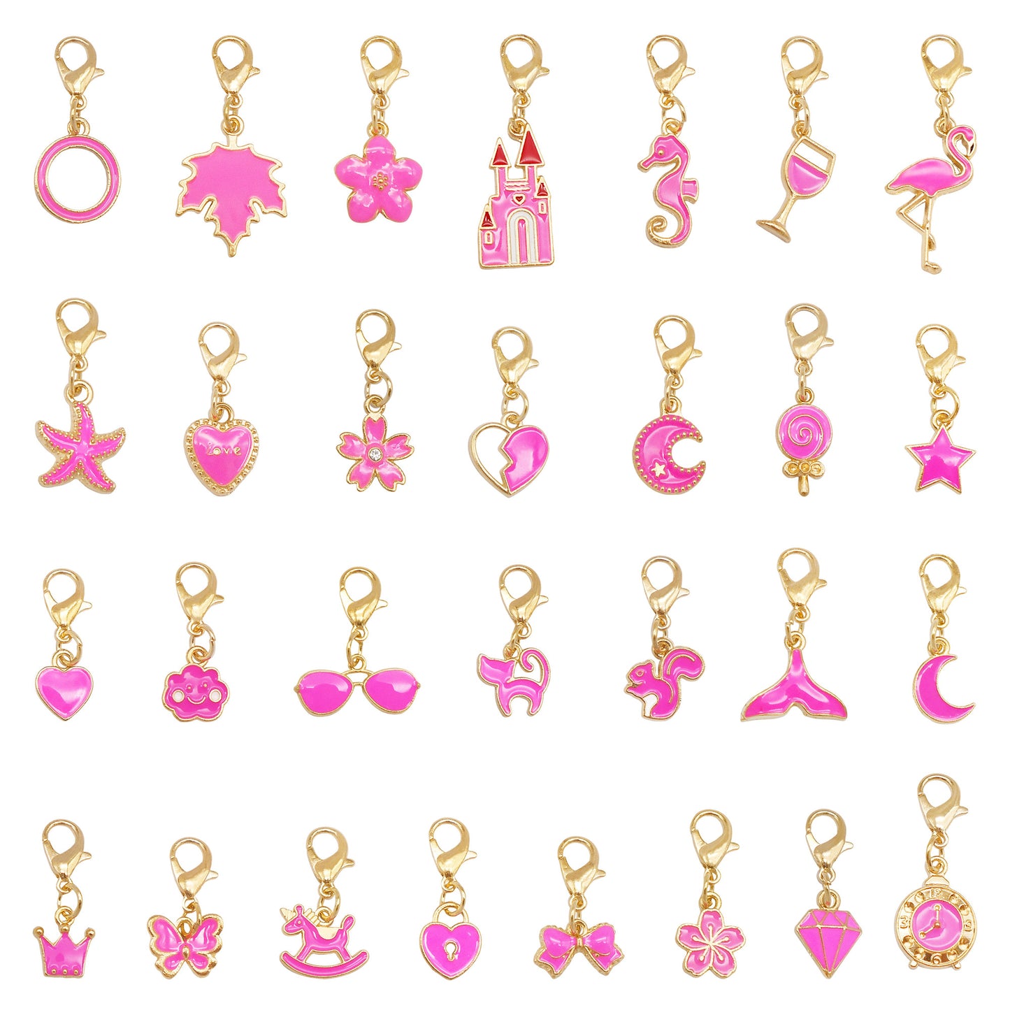 1/29pcs Enamel Alloy Flower Heart Star Moon Pendants with Lobster Clasp Rose Red Shoe Charms Cute Keyring Dangle Jewelry Accessories Women Purses Bags Hanging Decor