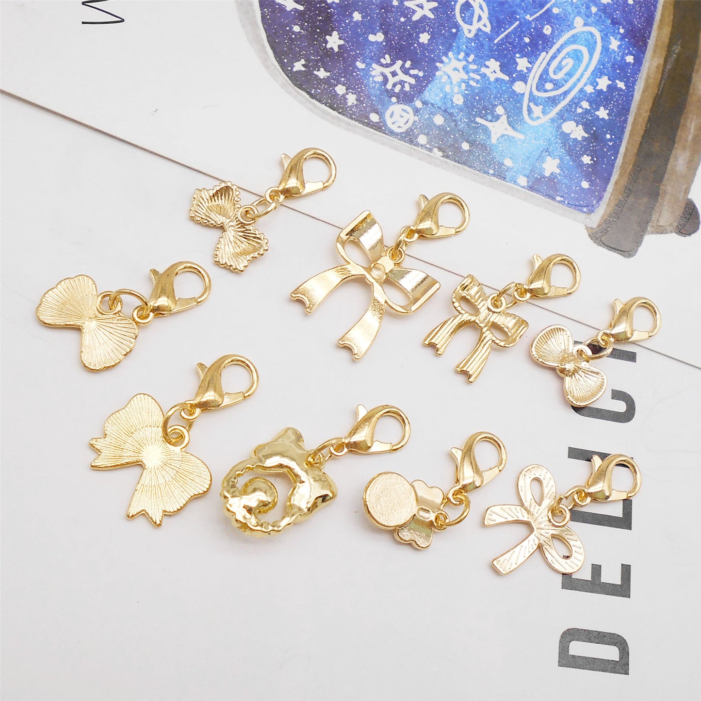9pcs Pink Enamel Bowknot Charms with Lobster Clasp Alloy Bow Pendants with Faux Pearl & Crystal Rhinestone Necklace Bracelet Earring Making Accessories Shoe Charms Keyring Dangles Ladies Bag Purse Clothes Hanging Decor