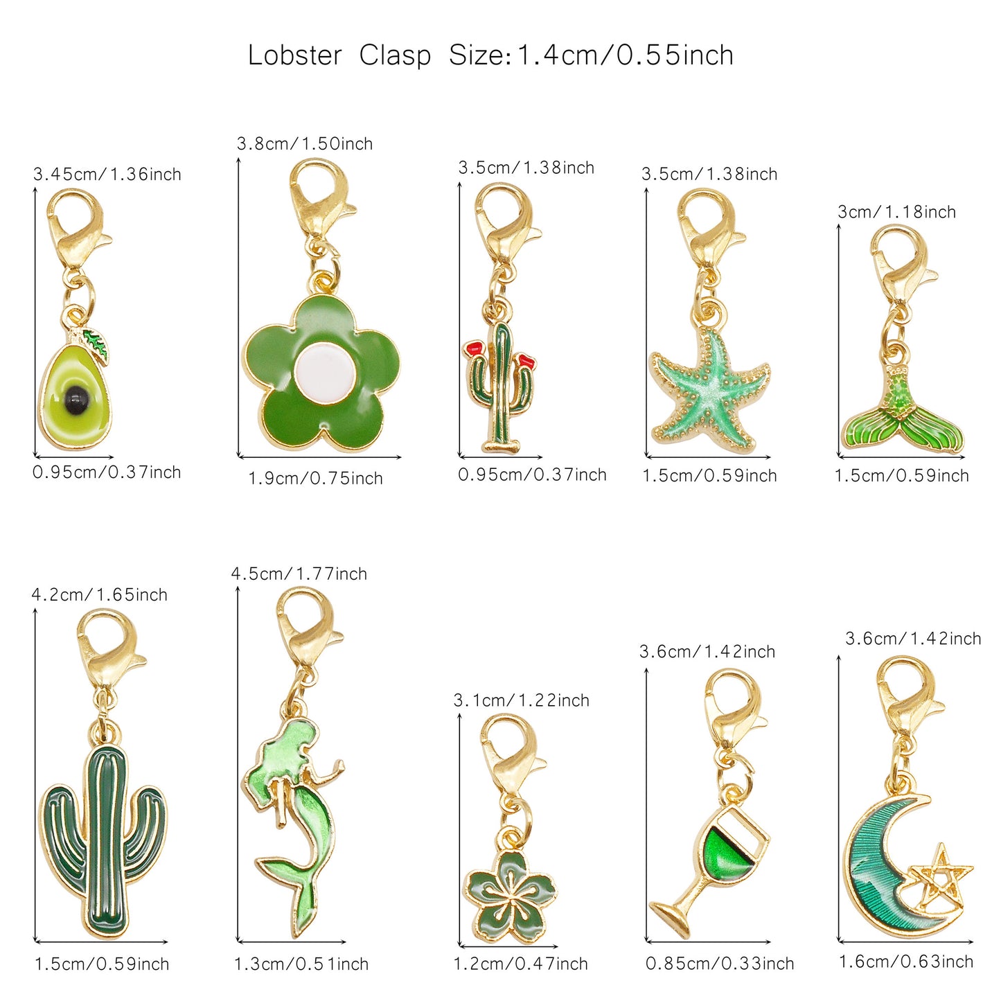 10pcs Handmade Alloy Enamel Flower Animal Fruit Heart Pendants with Lobster Clasp Cute Shoe Charms Jewelry Accessories Keychain Keyring Dangles Bags Purses Clothes Decor Hair Decoration