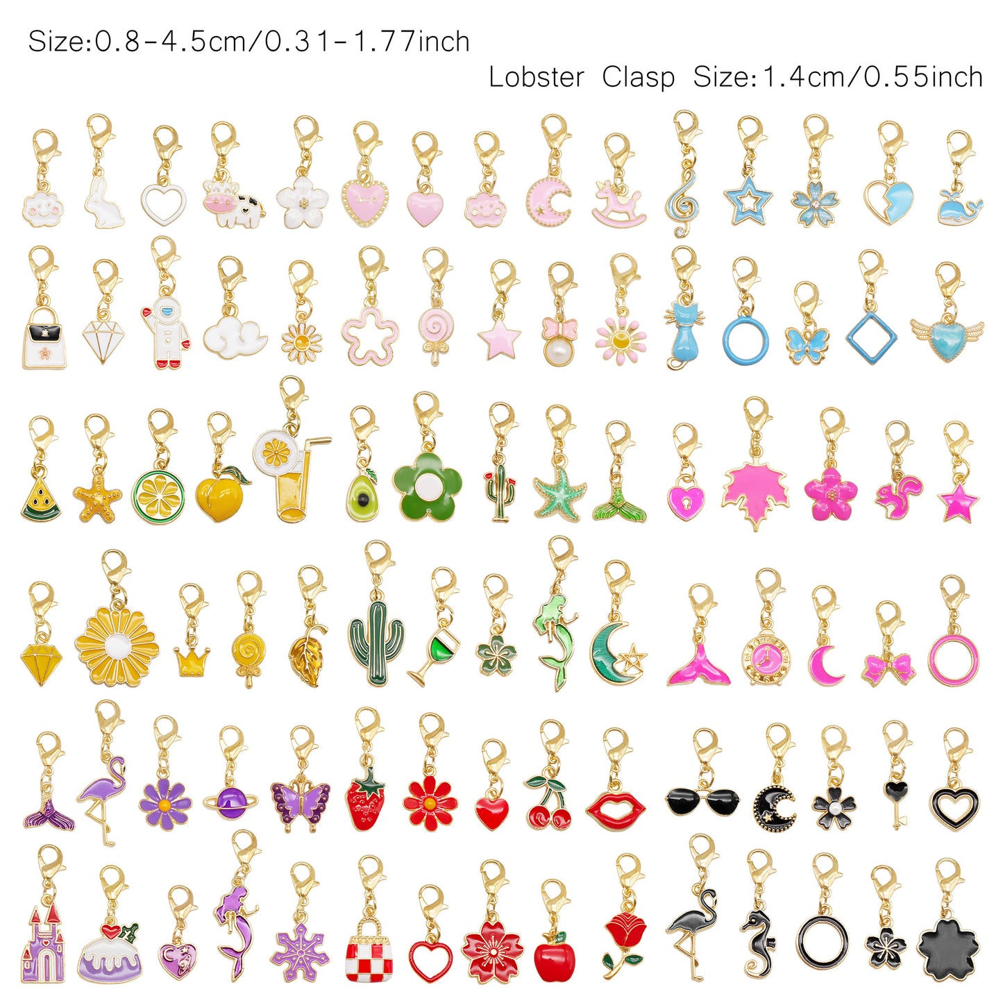 10pcs Handmade Alloy Enamel Flower Animal Fruit Heart Pendants with Lobster Clasp Cute Shoe Charms Jewelry Accessories Keychain Keyring Dangles Bags Purses Clothes Decor Hair Decoration