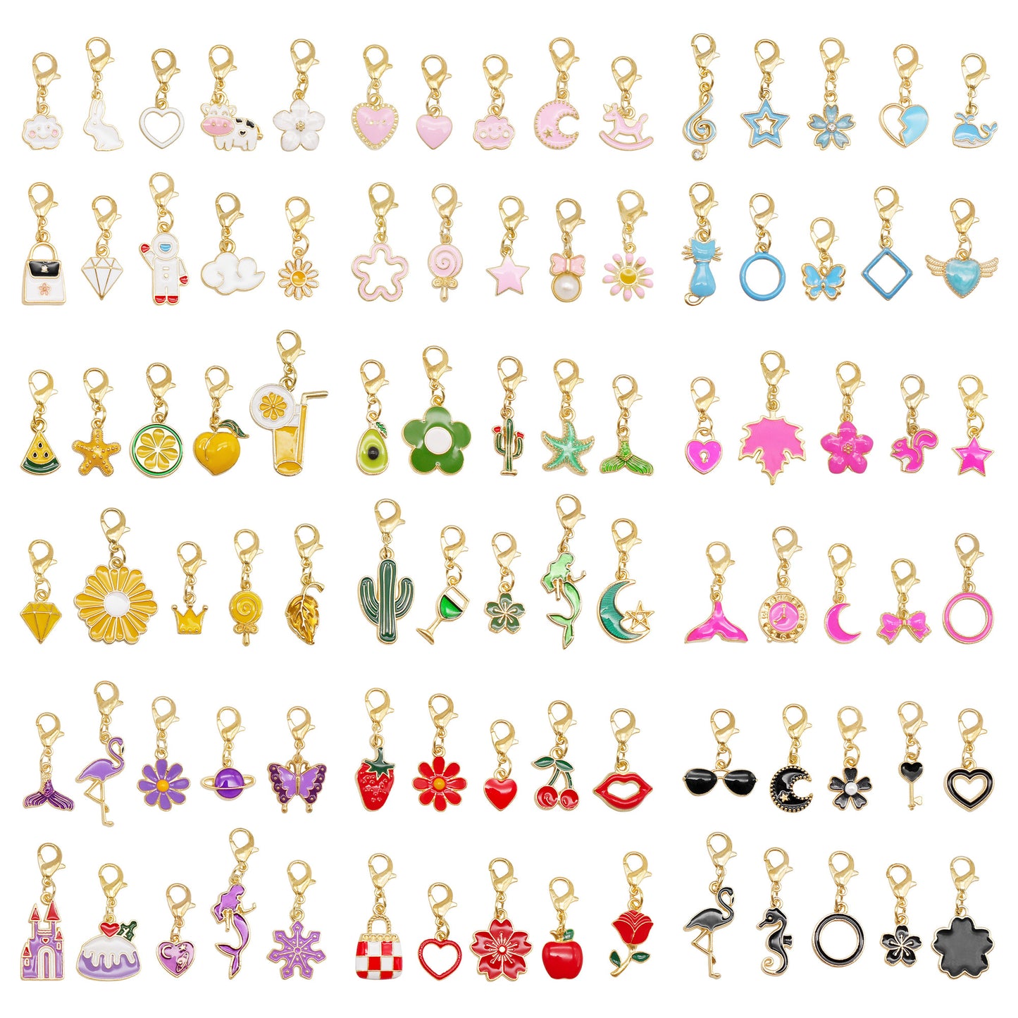 10pcs Handmade Alloy Enamel Flower Animal Fruit Heart Pendants with Lobster Clasp Cute Shoe Charms Jewelry Accessories Keychain Keyring Dangles Bags Purses Clothes Decor Hair Decoration