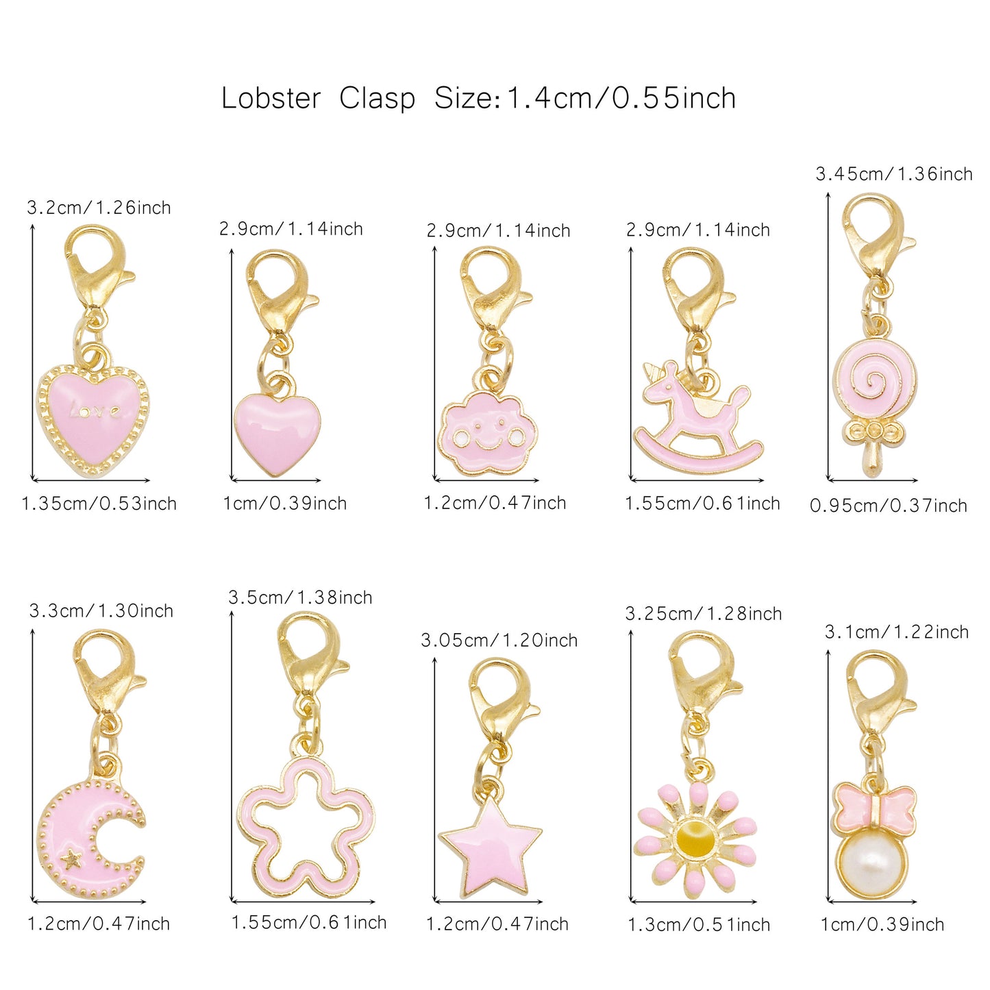 10pcs Handmade Alloy Enamel Flower Animal Fruit Heart Pendants with Lobster Clasp Cute Shoe Charms Jewelry Accessories Keychain Keyring Dangles Bags Purses Clothes Decor Hair Decoration