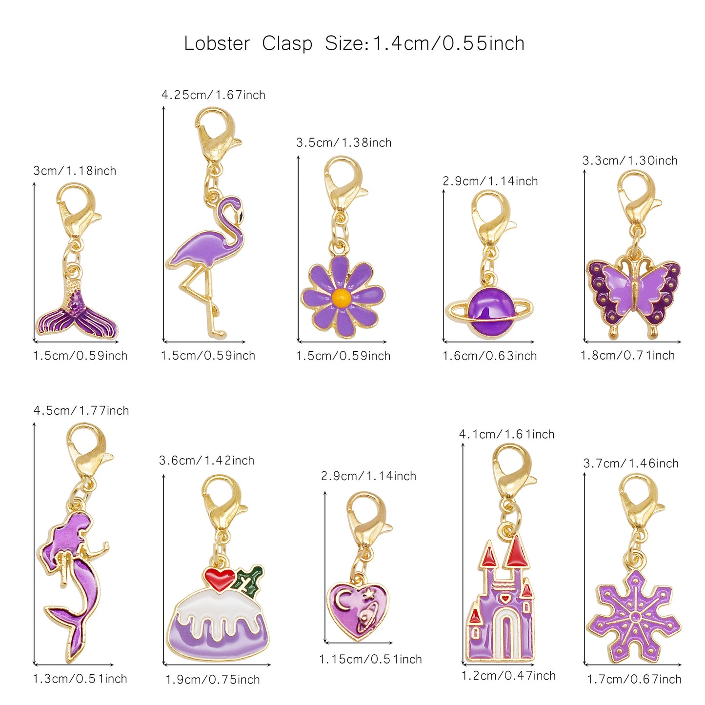 10pcs Handmade Alloy Enamel Flower Animal Fruit Heart Pendants with Lobster Clasp Cute Shoe Charms Jewelry Accessories Keychain Keyring Dangles Bags Purses Clothes Decor Hair Decoration