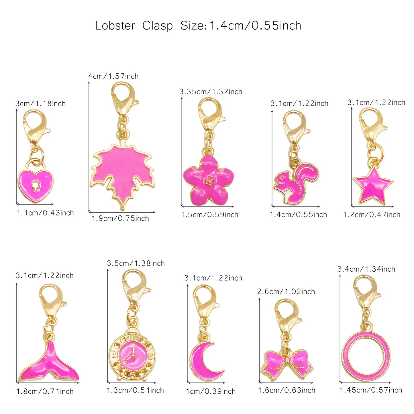 10pcs Handmade Alloy Enamel Flower Animal Fruit Heart Pendants with Lobster Clasp Cute Shoe Charms Jewelry Accessories Keychain Keyring Dangles Bags Purses Clothes Decor Hair Decoration