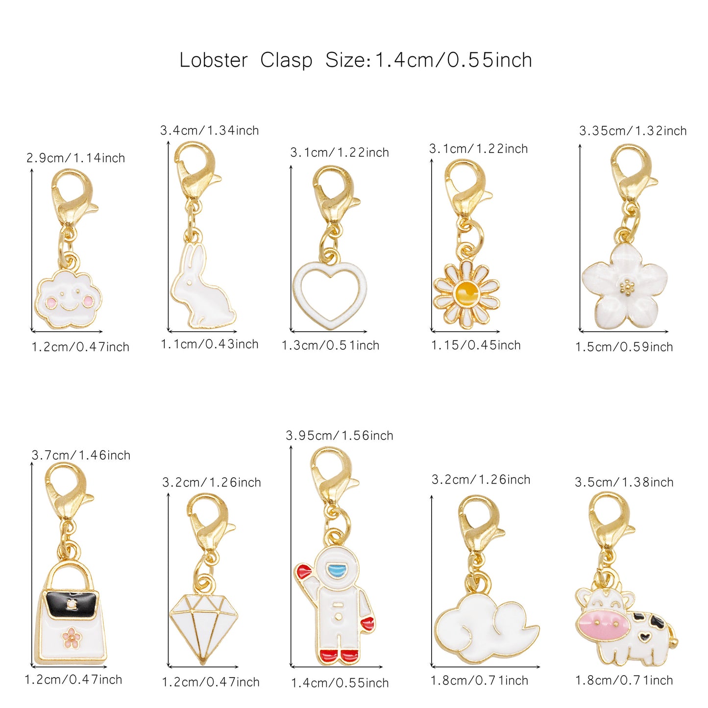 10pcs Handmade Alloy Enamel Flower Animal Fruit Heart Pendants with Lobster Clasp Cute Shoe Charms Jewelry Accessories Keychain Keyring Dangles Bags Purses Clothes Decor Hair Decoration