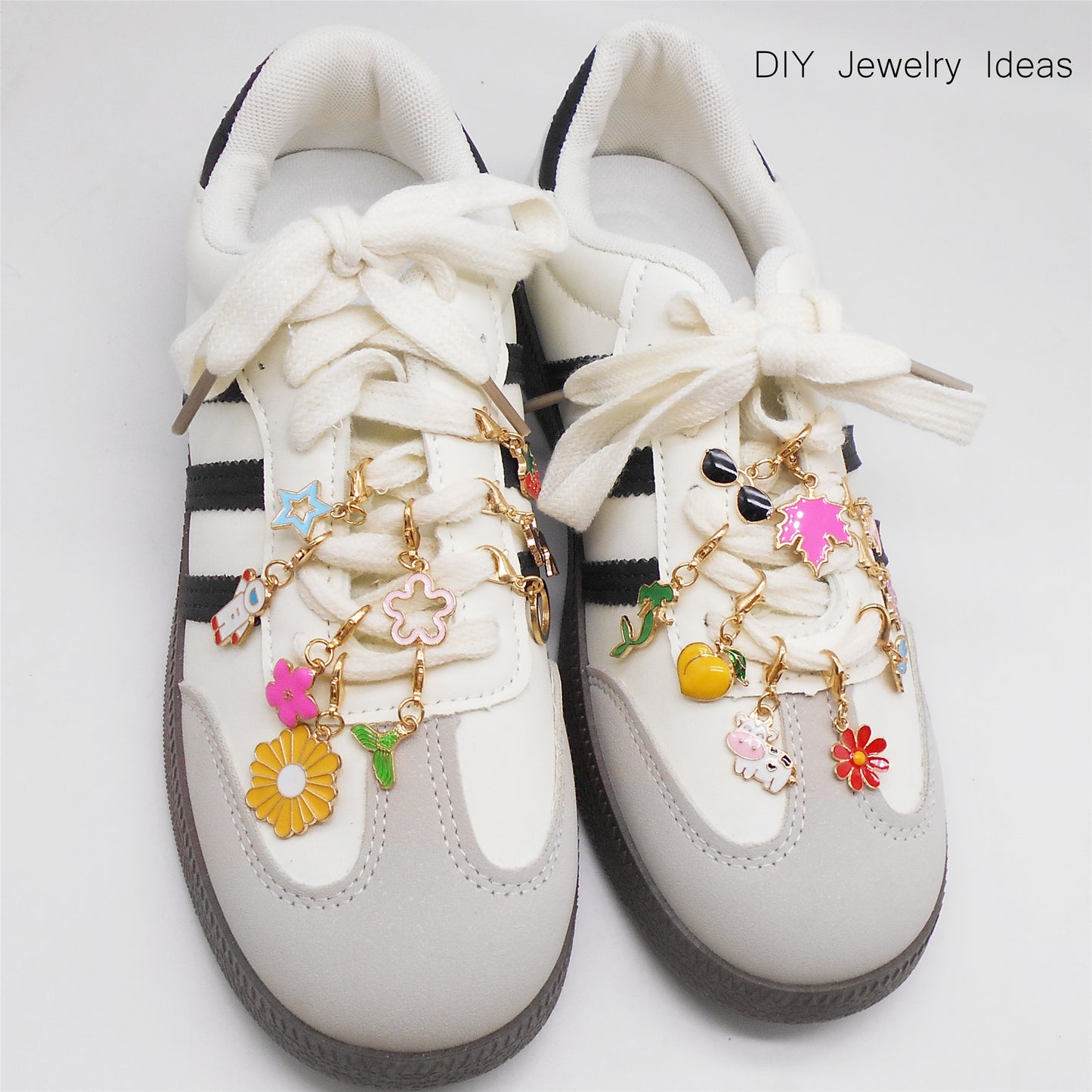 10pcs Handmade Alloy Enamel Flower Animal Fruit Heart Pendants with Lobster Clasp Cute Shoe Charms Jewelry Accessories Keychain Keyring Dangles Bags Purses Clothes Decor Hair Decoration