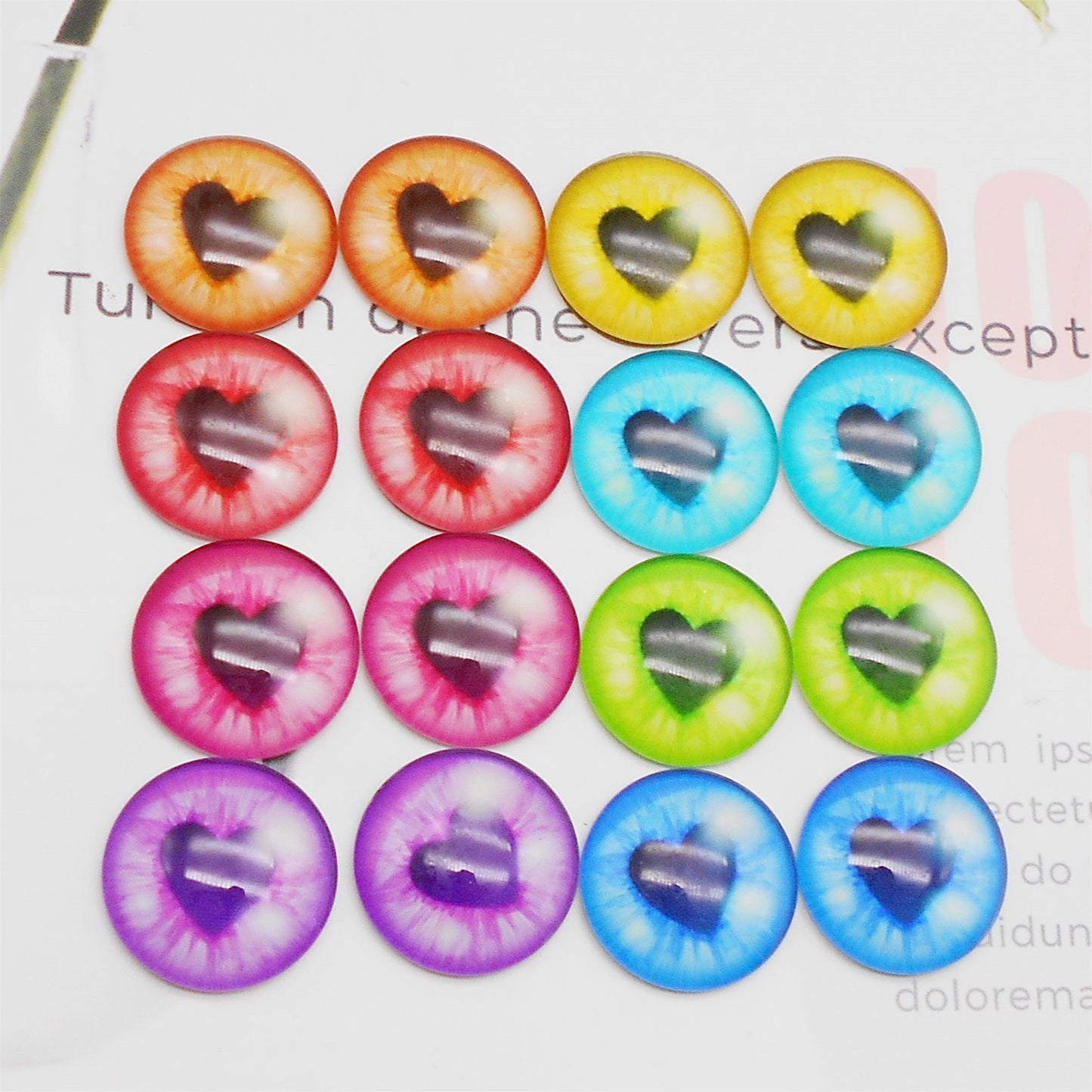 Heart Pupil Glass Dragon Eyes Luminous Animal Toy Eyes 6mm to 30mm Handmade Love Heart Photo Cabochons Dome Glow in Dark Cat Doll Eyes Flat Back DIY Jewelry Toy Doll Making Accessories