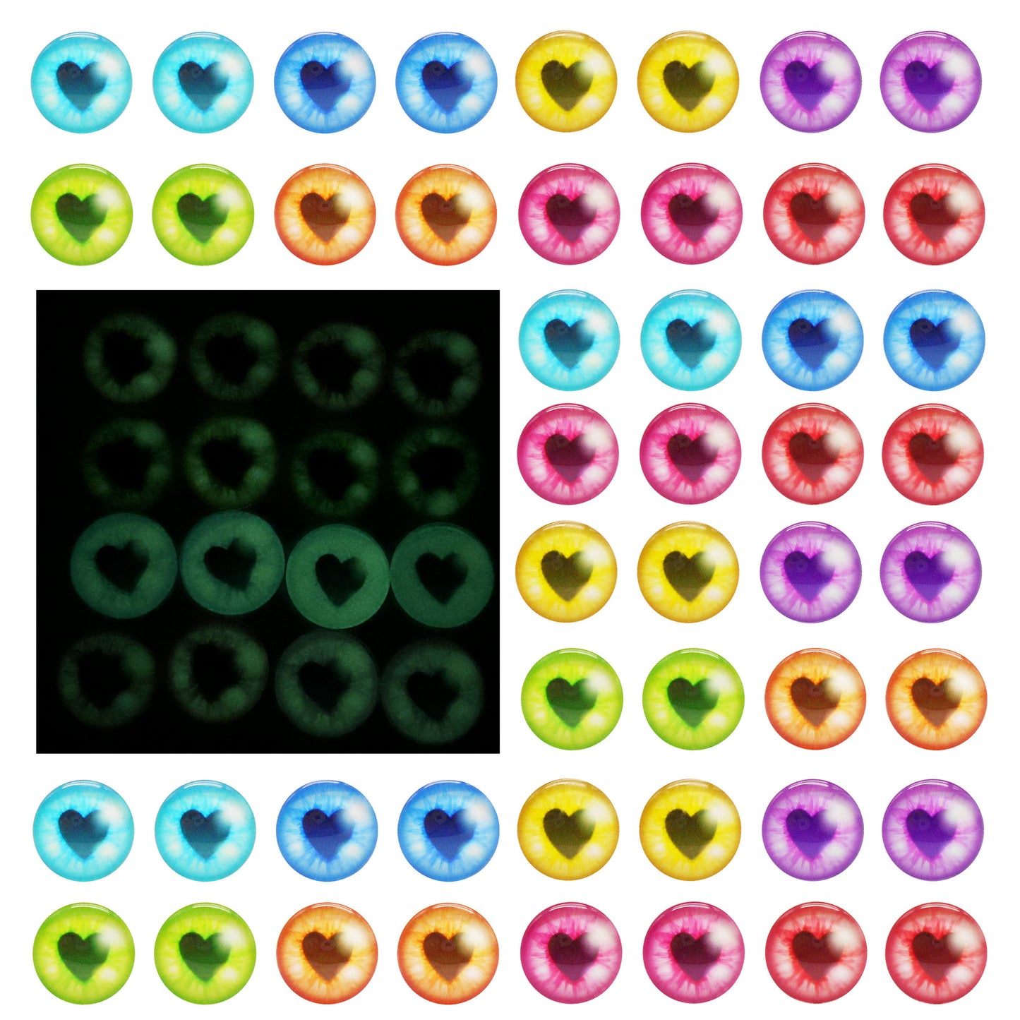 Heart Pupil Glass Dragon Eyes Luminous Animal Toy Eyes 6mm to 30mm Handmade Love Heart Photo Cabochons Dome Glow in Dark Cat Doll Eyes Flat Back DIY Jewelry Toy Doll Making Accessories