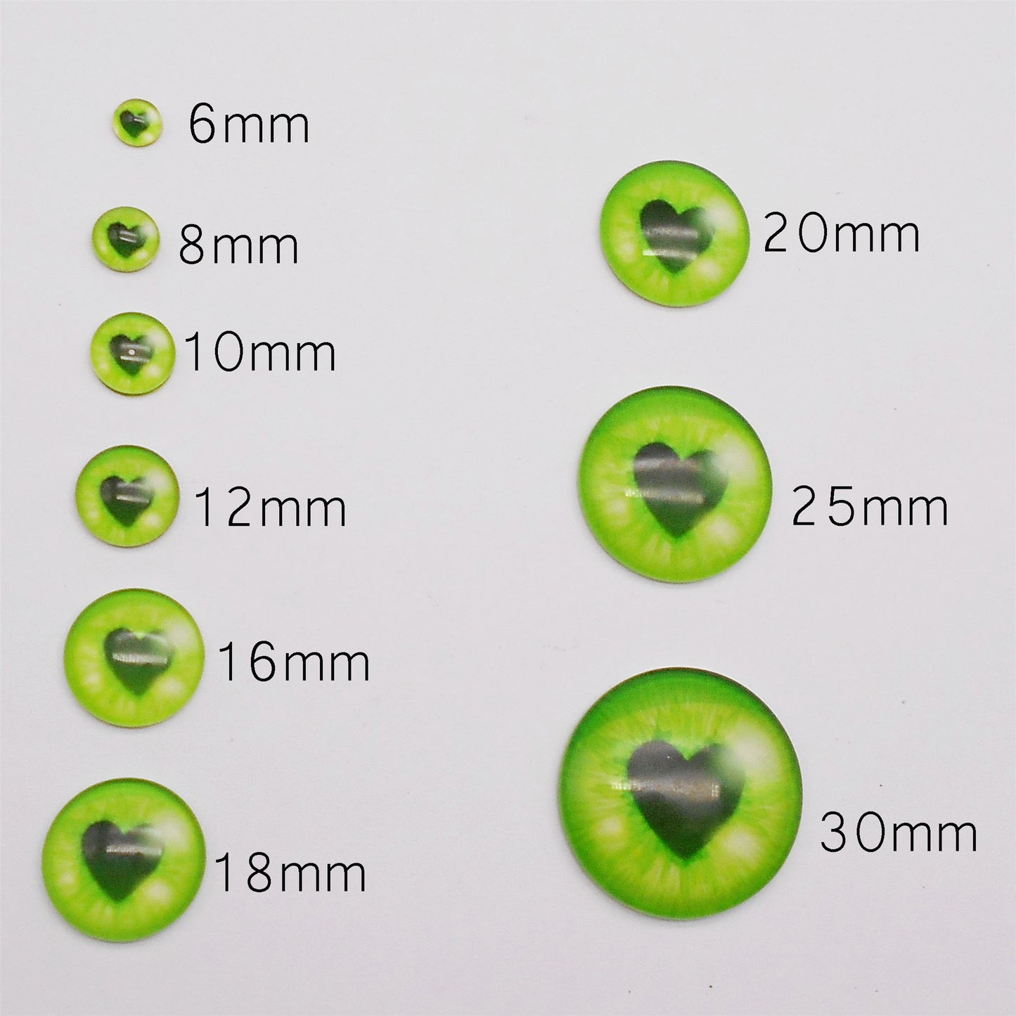 Heart Pupil Glass Dragon Eyes Luminous Animal Toy Eyes 6mm to 30mm Handmade Love Heart Photo Cabochons Dome Glow in Dark Cat Doll Eyes Flat Back DIY Jewelry Toy Doll Making Accessories