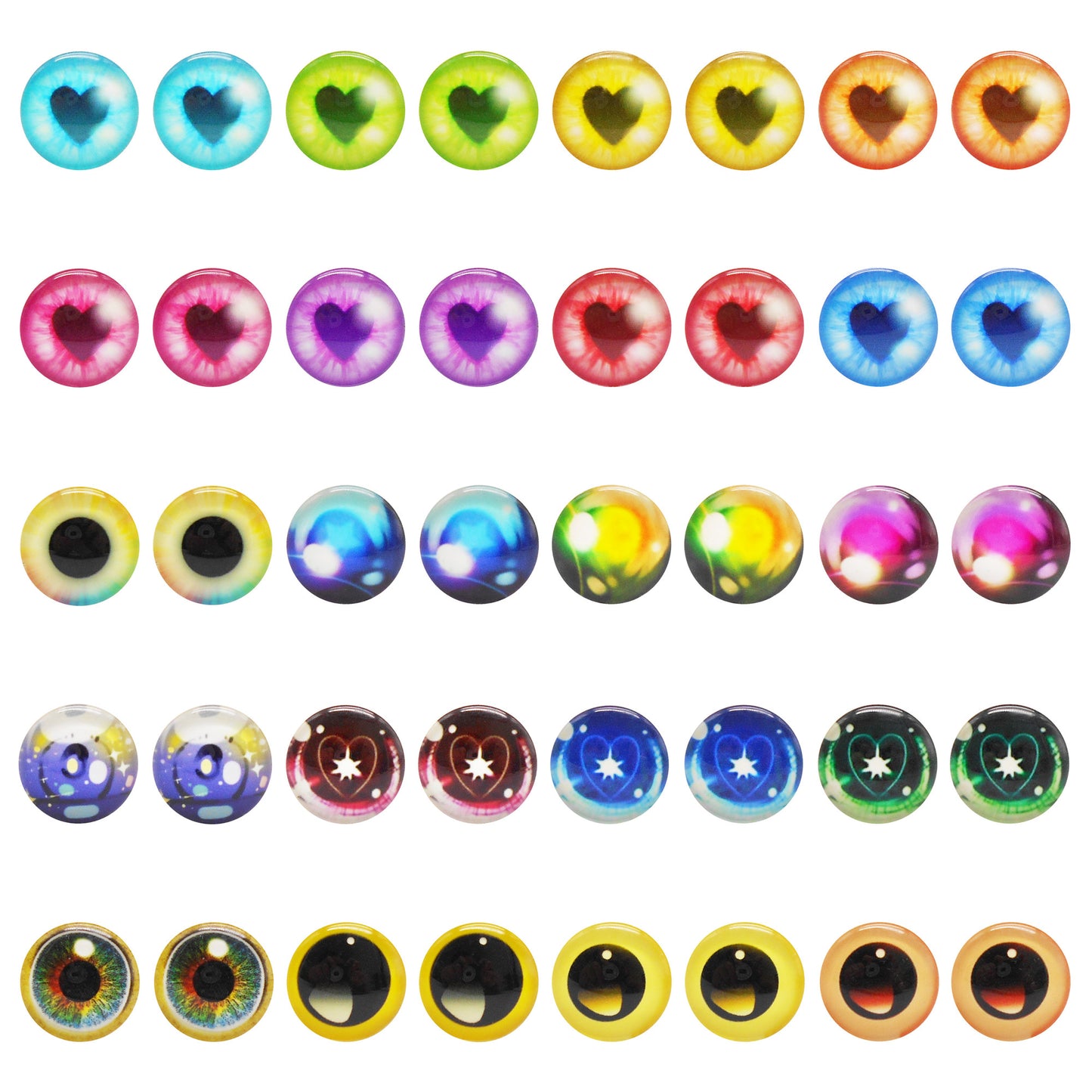 10 or 15 Pairs Heart & Round Pupil Animal Toy Eyes Luminous Glass Dragon Eyes Dome Scrapbook Cabochons DIY Making Accessories 12/16/18/20mm
