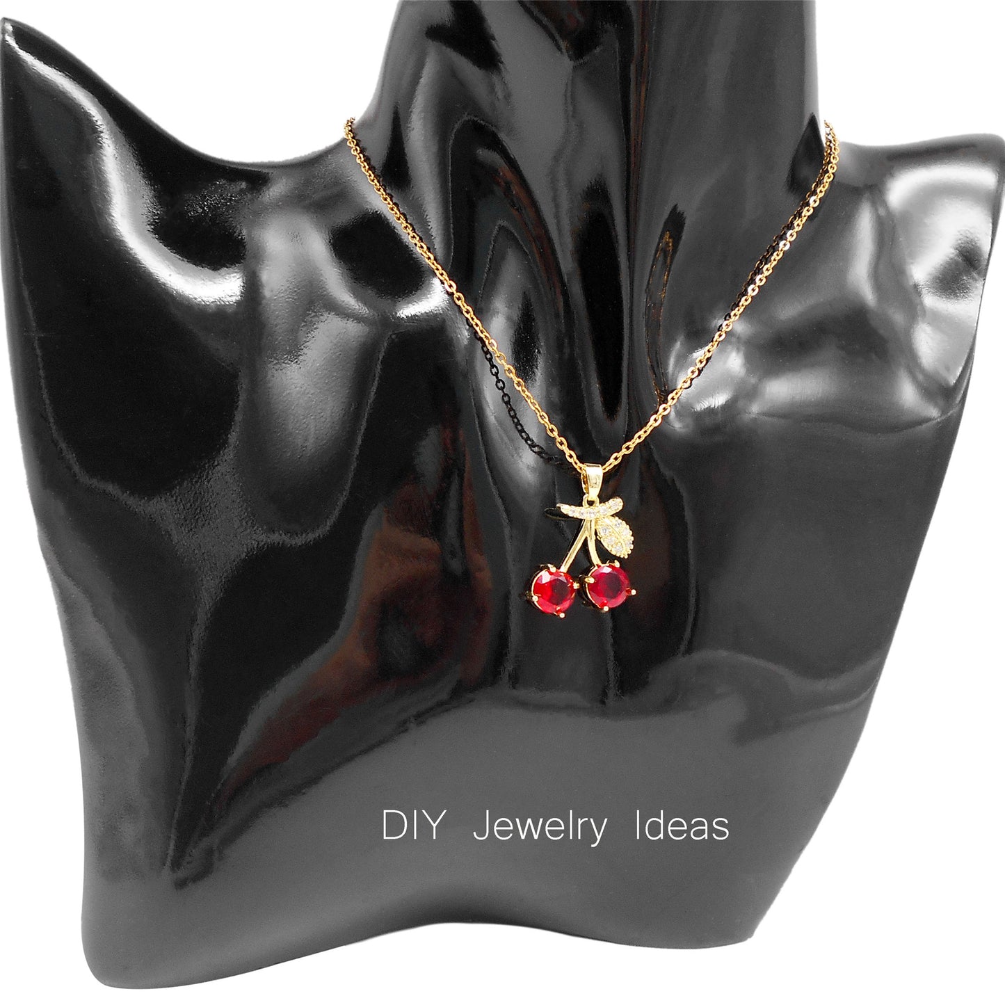 1 Piece 24x18mm Delicate Red Crystal Zircon Cherry Charms with Rhinestones Golden Leaf, Copper 3D Fruit Pendant for DIY Jewelry Making Accessories Crafts Decor