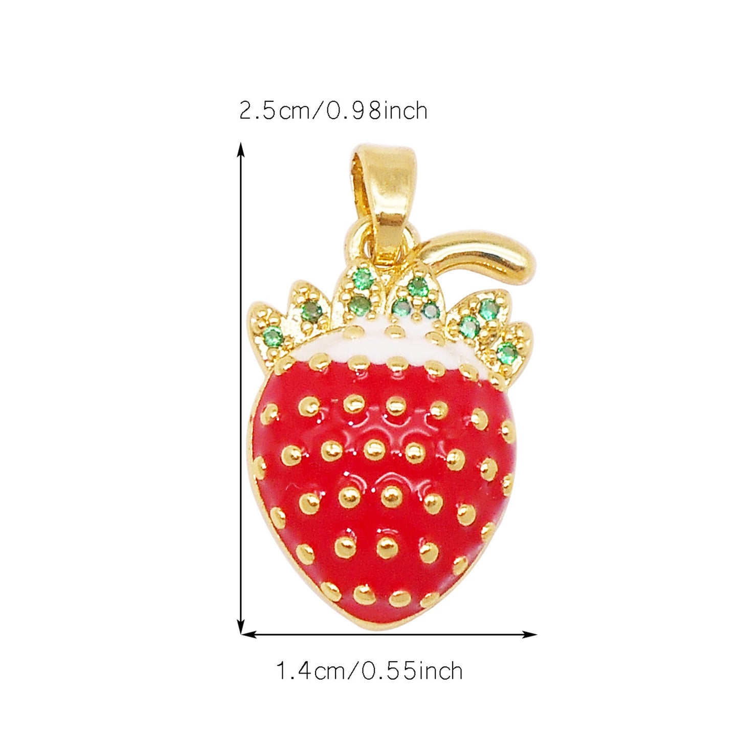 1 Piece 25x14mm Copper Red Enamel Strawberry Charms with Green Crystal Rhinestone Leaf, Delicate 3D Fruit Pendants for DIY Jewelry Making Supplies Crafts Decor Keychain Keyring Decoration