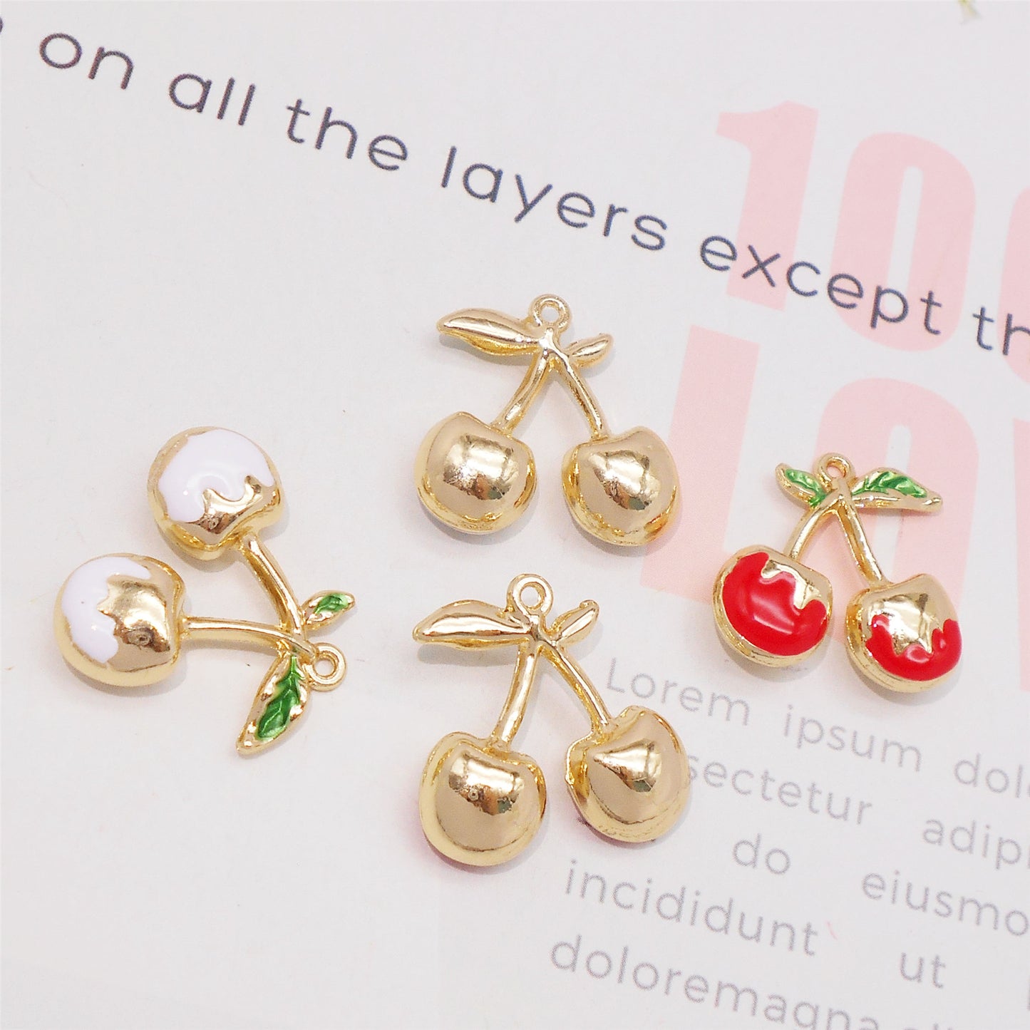 2PCS 21.5x22mm Red & White Enamel Cherry Charms Gold-Toned Alloy 3D Fruit Cherry Pendants Jewelry Making Accessories for Necklace Bracelet Earrings Decor, DIY Crafts Supplies