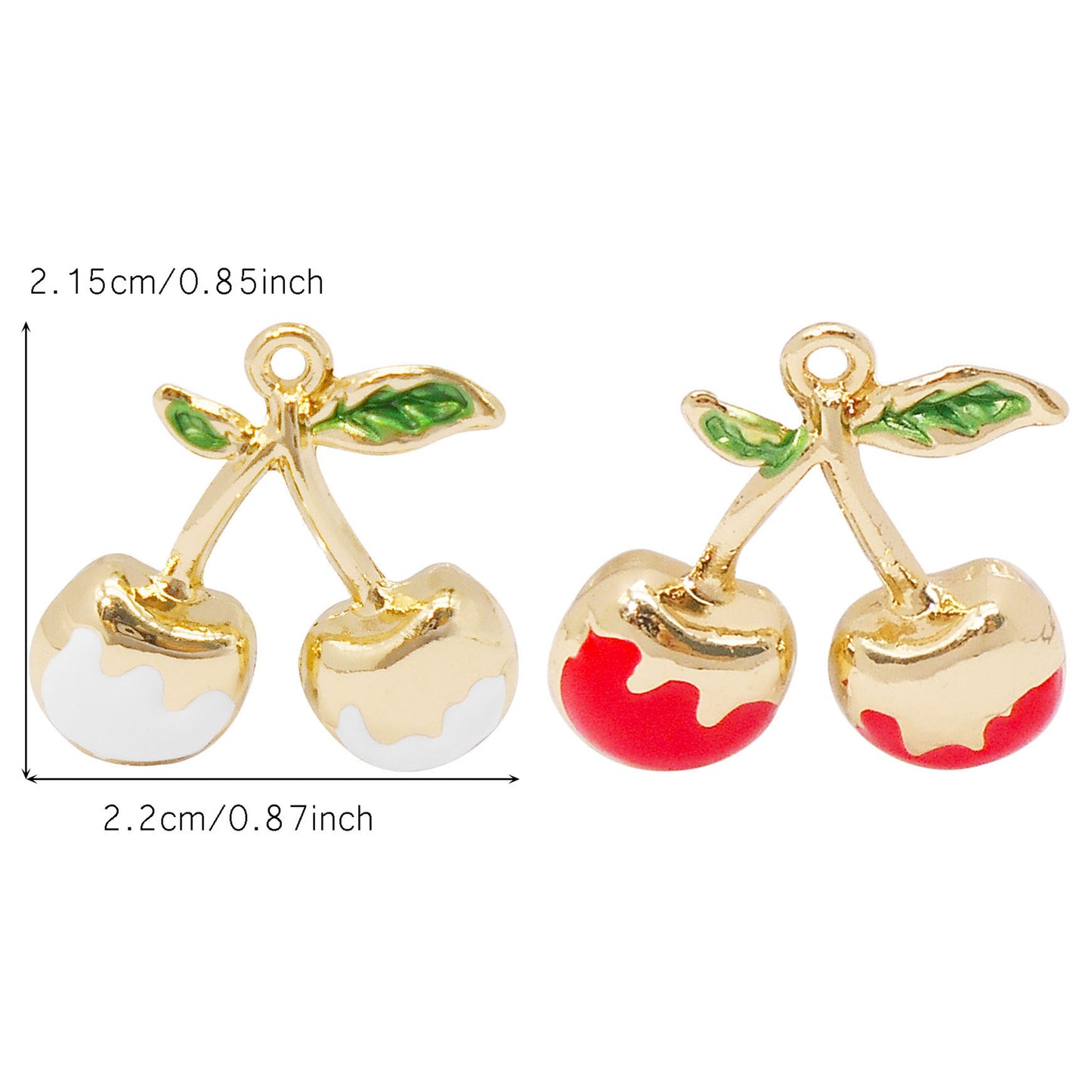 2PCS 21.5x22mm Red & White Enamel Cherry Charms Gold-Toned Alloy 3D Fruit Cherry Pendants Jewelry Making Accessories for Necklace Bracelet Earrings Decor, DIY Crafts Supplies