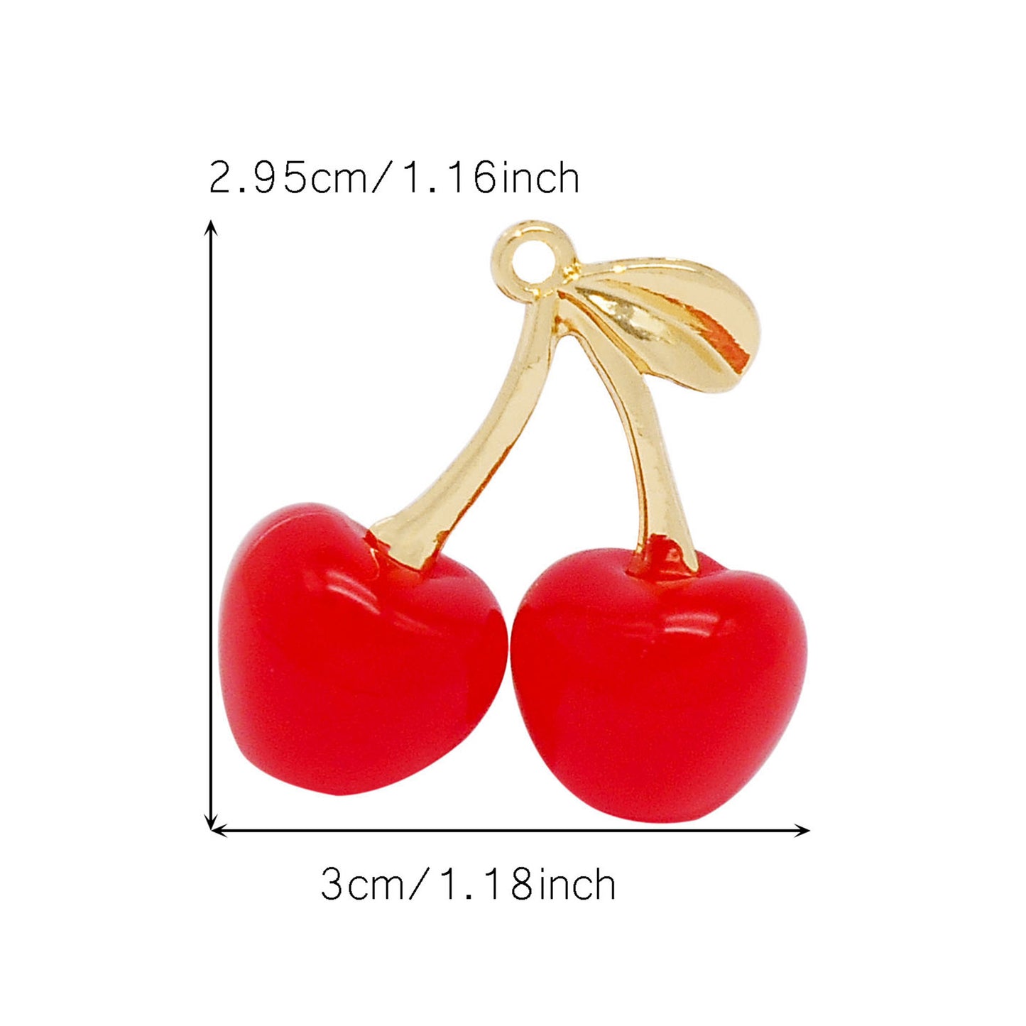 2PCS 29.5x30mm Red Plastic Cherry Charms with Gold Alloy Leaf 3D Cherry Fruit Pendants for Diy Necklace Bracelet Earring Making Accessories Keychain Decor