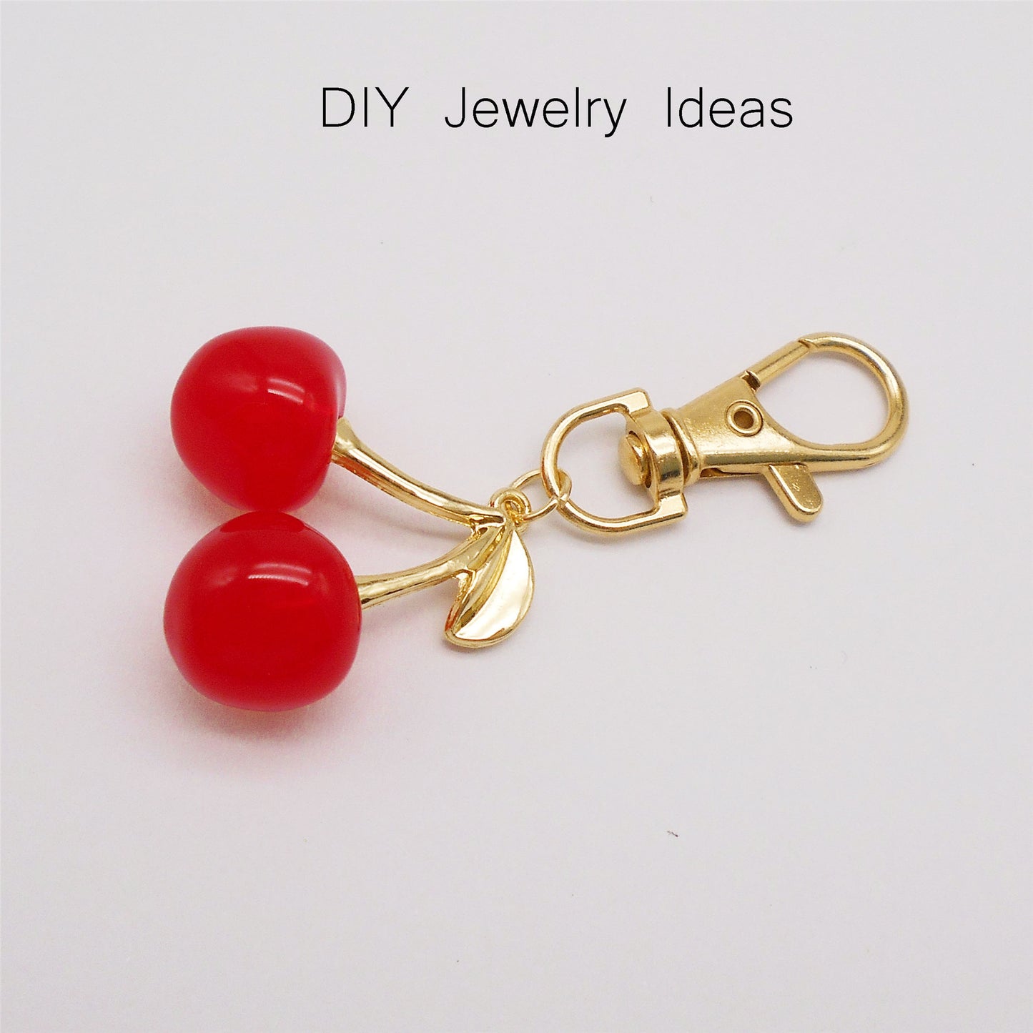 2PCS 29.5x30mm Red Plastic Cherry Charms with Gold Alloy Leaf 3D Cherry Fruit Pendants for Diy Necklace Bracelet Earring Making Accessories Keychain Decor