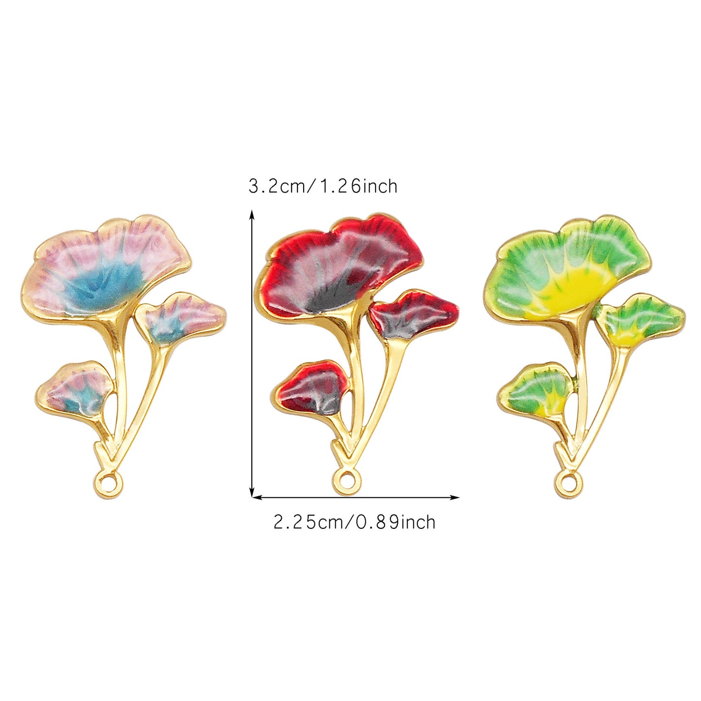 1 Piece 32x22.5mm Smooth Stainless Steel Ginkgo Fan Leaf Charms Enamel Ginkgo Pendants for DIY Necklace Bracelet Earring Making Accessories Keychain Keyring Decor