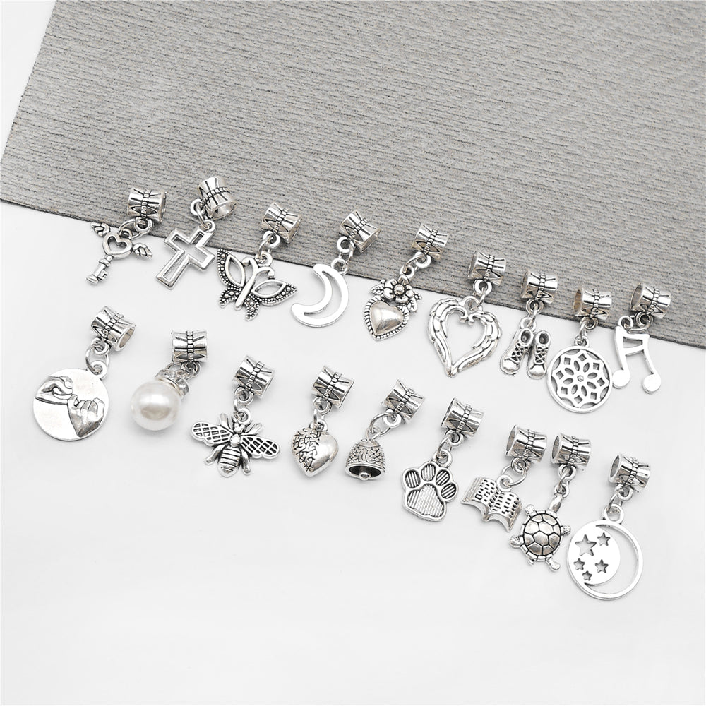 Multi-Style Retro Silver Pendant Marine Animal Heart Design Charm Bead Alloy DIY Necklace Bracelet Making Accessory Phone Chain Key Chain Decor Supplies