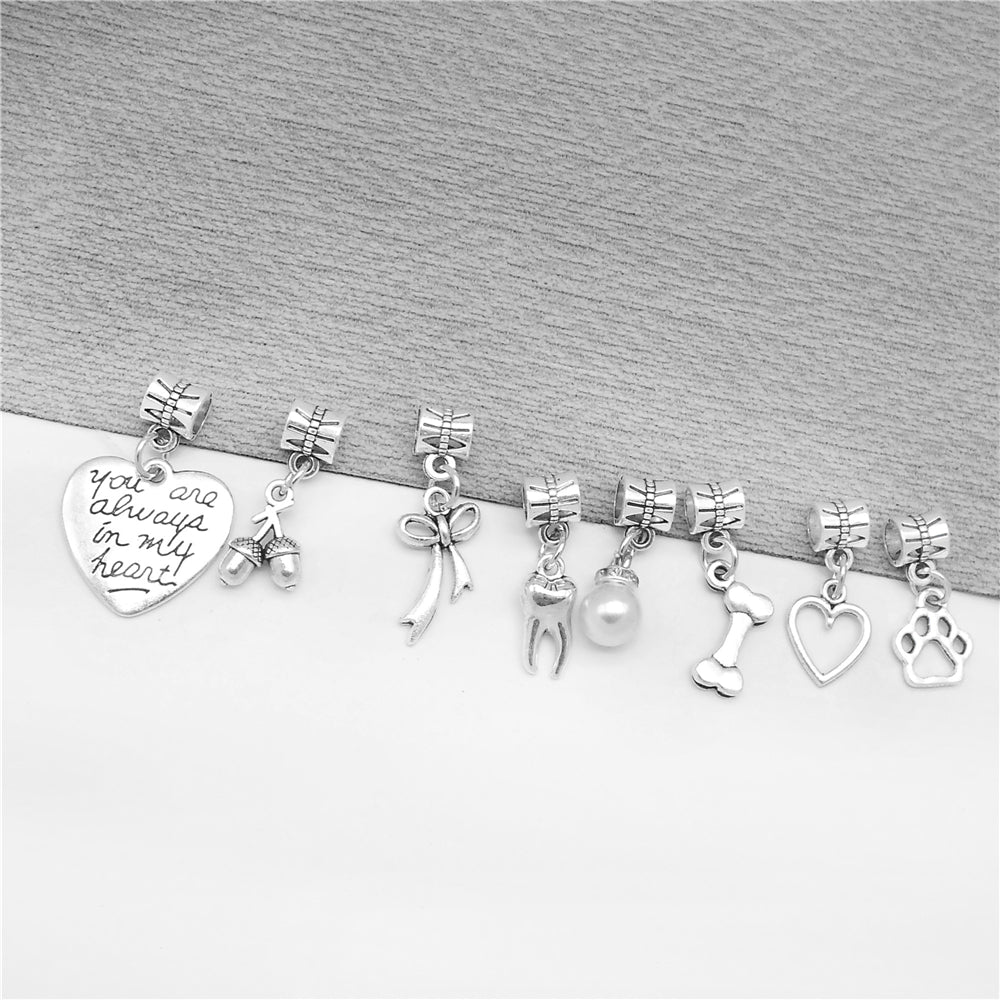 Multi-Style Retro Silver Pendant Marine Animal Heart Design Charm Bead Alloy DIY Necklace Bracelet Making Accessory Phone Chain Key Chain Decor Supplies