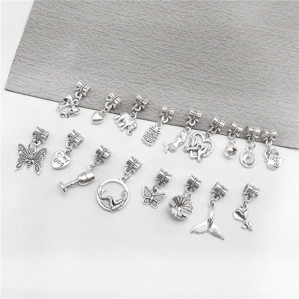 Multi-Style Retro Silver Pendant Marine Animal Heart Design Charm Bead Alloy DIY Necklace Bracelet Making Accessory Phone Chain Key Chain Decor Supplies