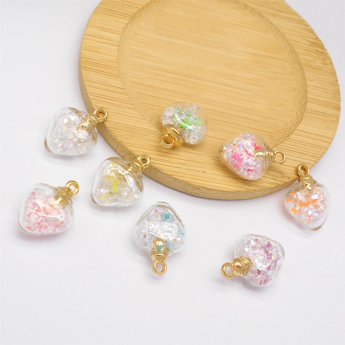 10pcs Clear Crystal Glass Charm 21x15mm Heart Design Pendant DIY Necklace Bracelet Making Accessory Crafts Phone Chain Key Chain Decor