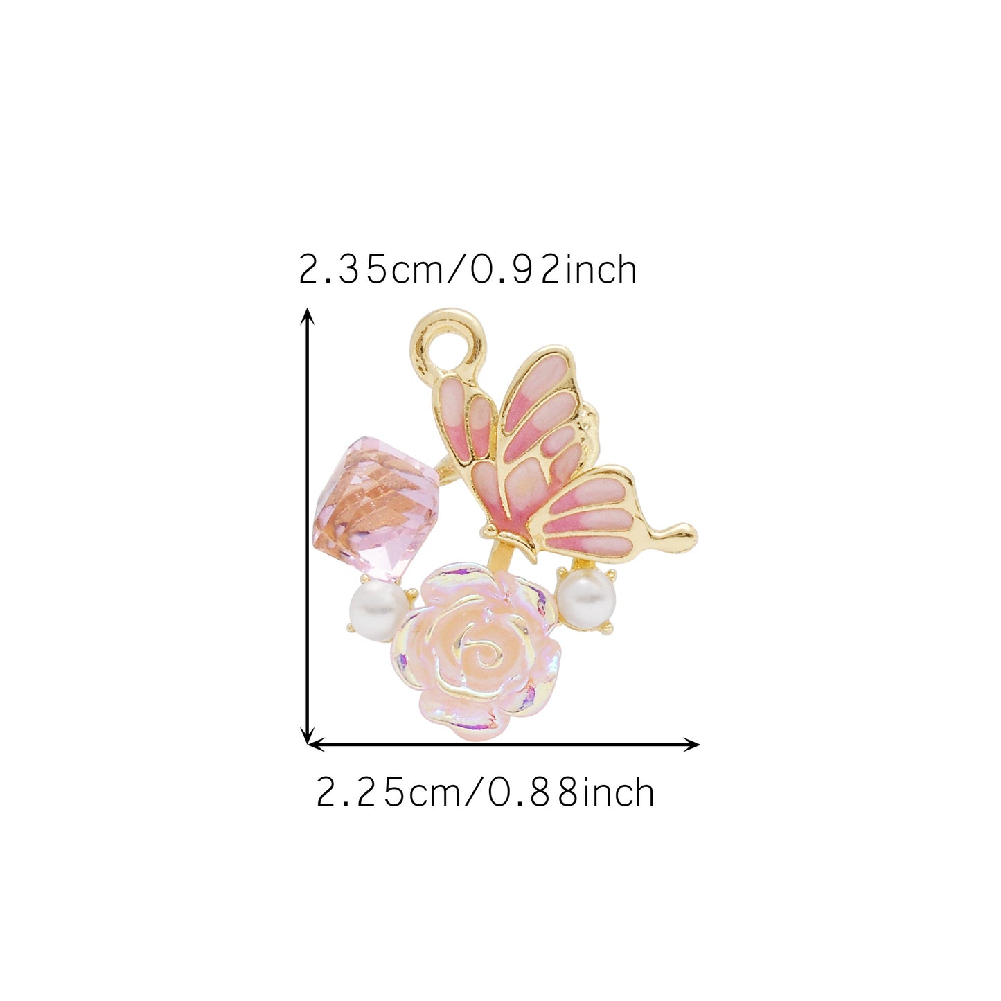 3Pcs Camellia Charm with Faux Pearl Crystal Rhinestone Butterfly Gathering Flowers Pendant Enamel Alloy Jewelry Making Accessory DIY Crafts Decor 23.5x22.5mm