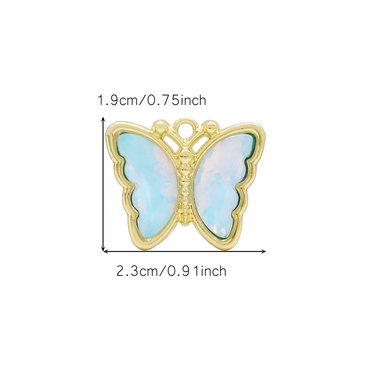 6Pcs Pearlescent Butterfly Charm with Crystal Rhinestone Gold Color Border Insect Design Alloy Pendant DIY Jewelry Making Accessory 19x23mm
