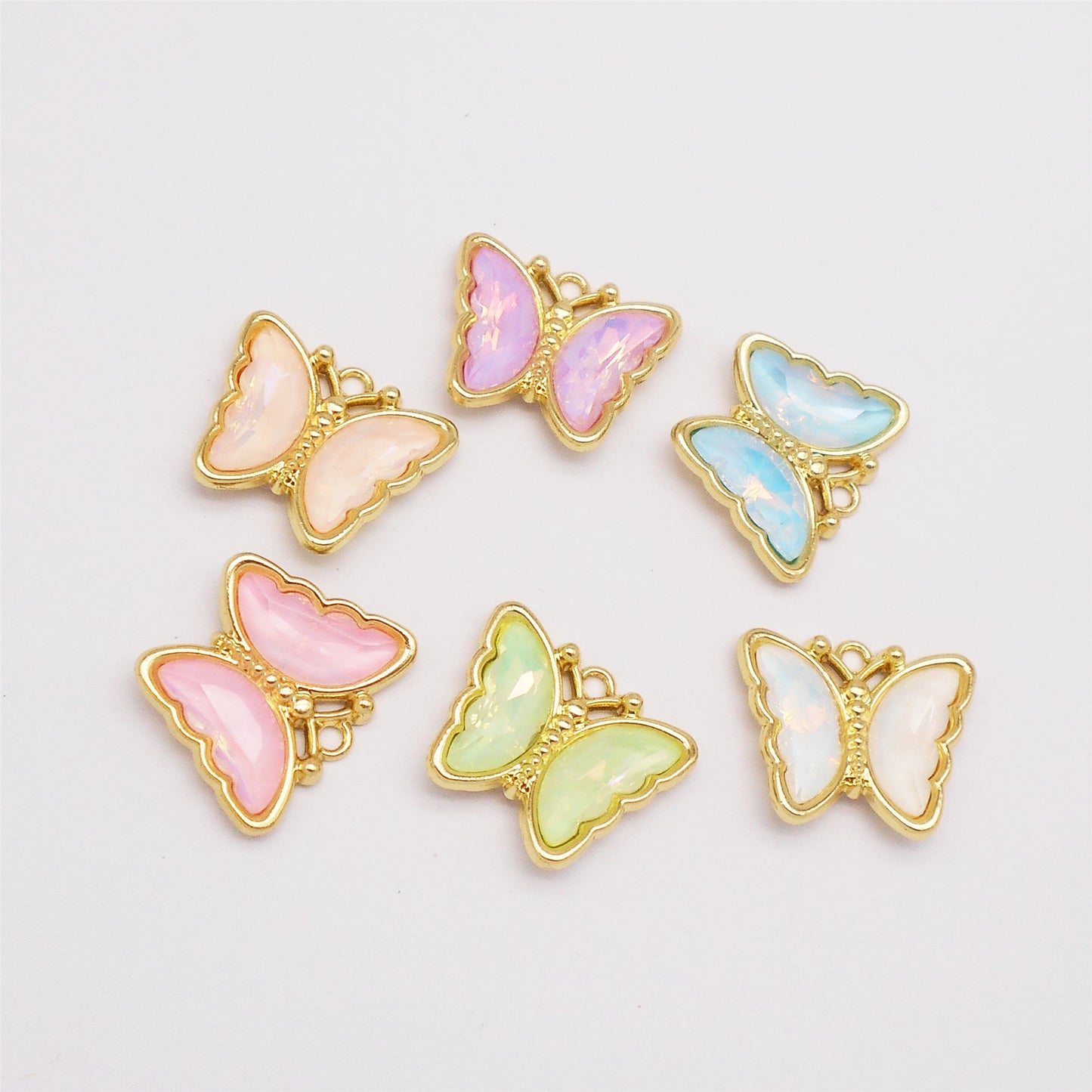 6Pcs Pearlescent Butterfly Charm with Crystal Rhinestone Gold Color Border Insect Design Alloy Pendant DIY Jewelry Making Accessory 19x23mm