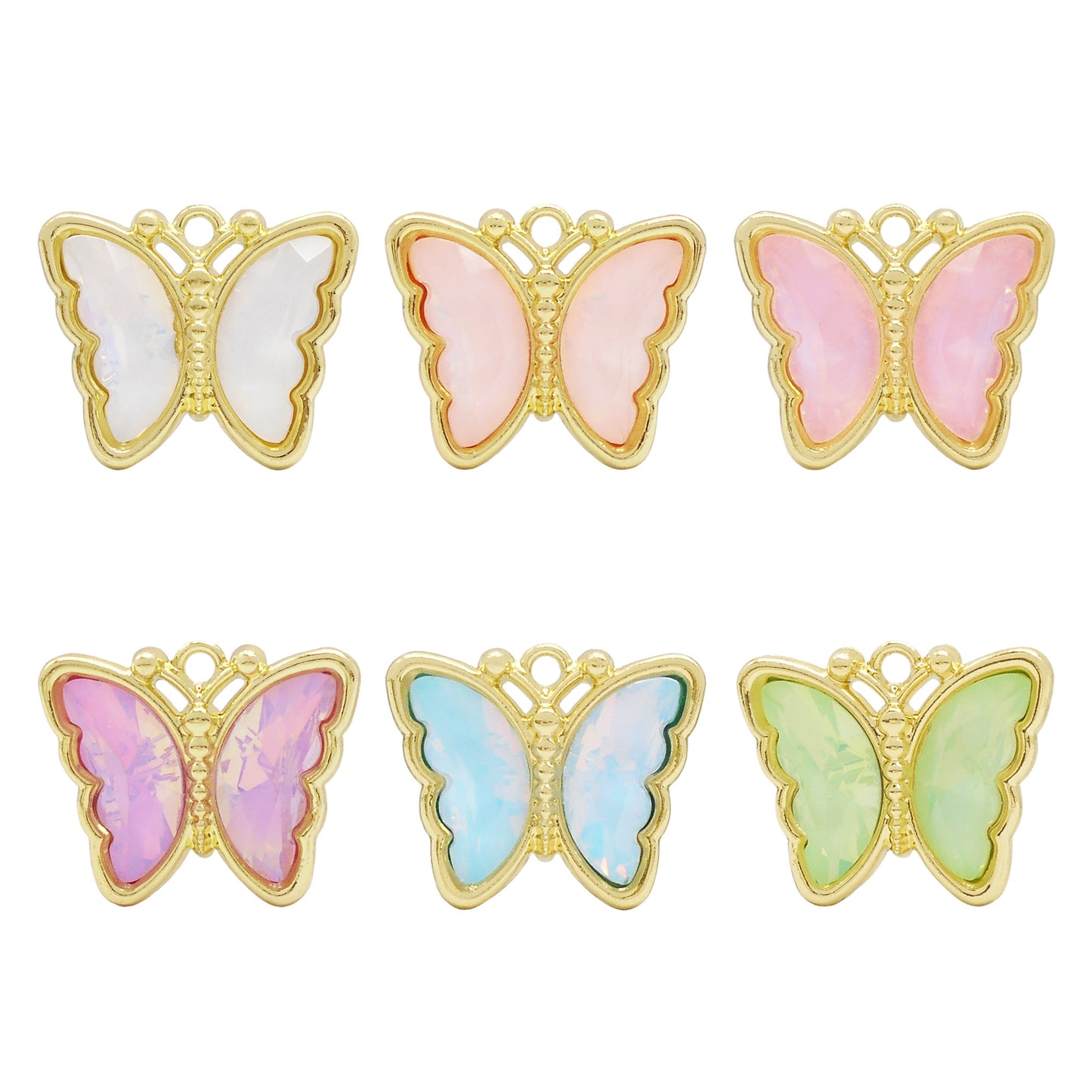6Pcs Pearlescent Butterfly Charm with Crystal Rhinestone Gold Color Border Insect Design Alloy Pendant DIY Jewelry Making Accessory 19x23mm
