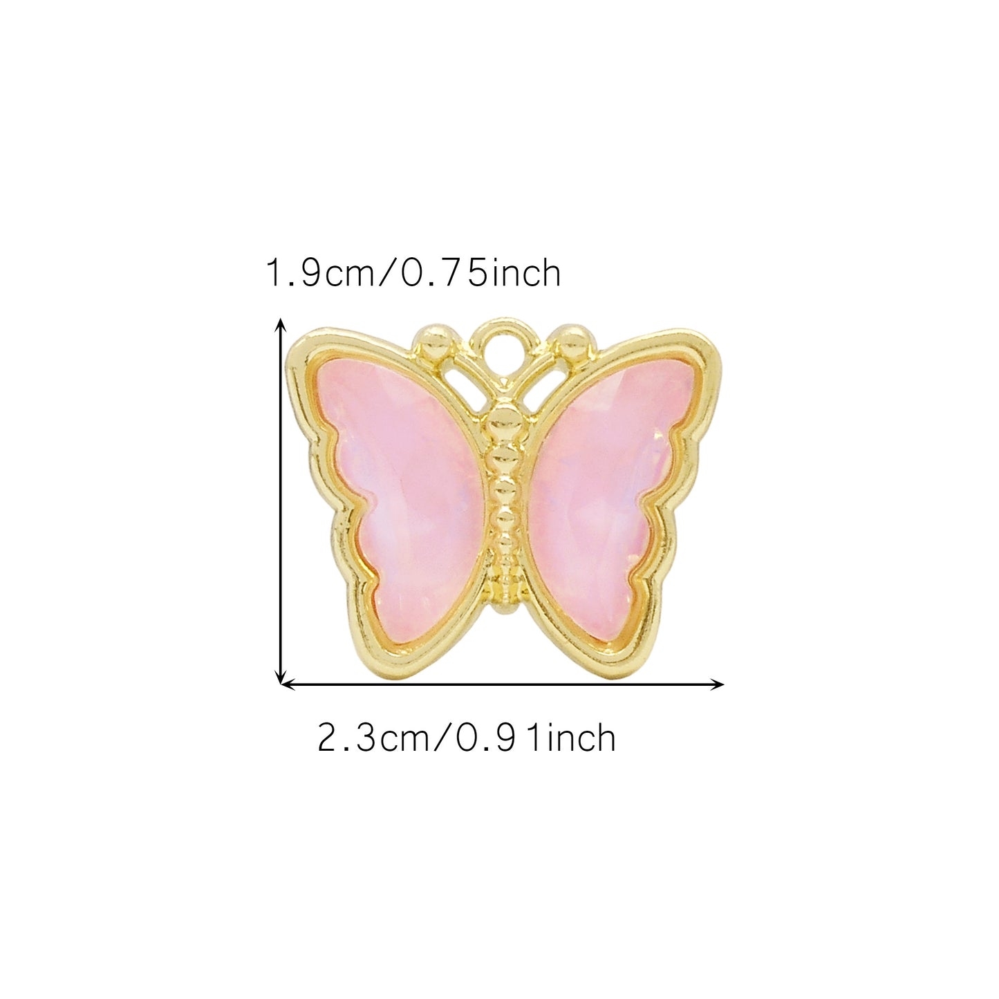 6Pcs Pearlescent Butterfly Charm with Crystal Rhinestone Gold Color Border Insect Design Alloy Pendant DIY Jewelry Making Accessory 19x23mm