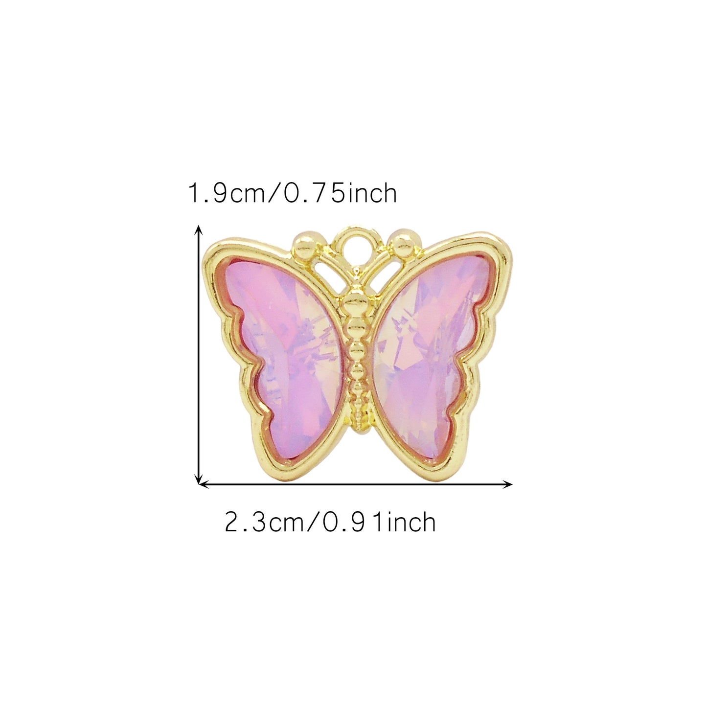 6Pcs Pearlescent Butterfly Charm with Crystal Rhinestone Gold Color Border Insect Design Alloy Pendant DIY Jewelry Making Accessory 19x23mm