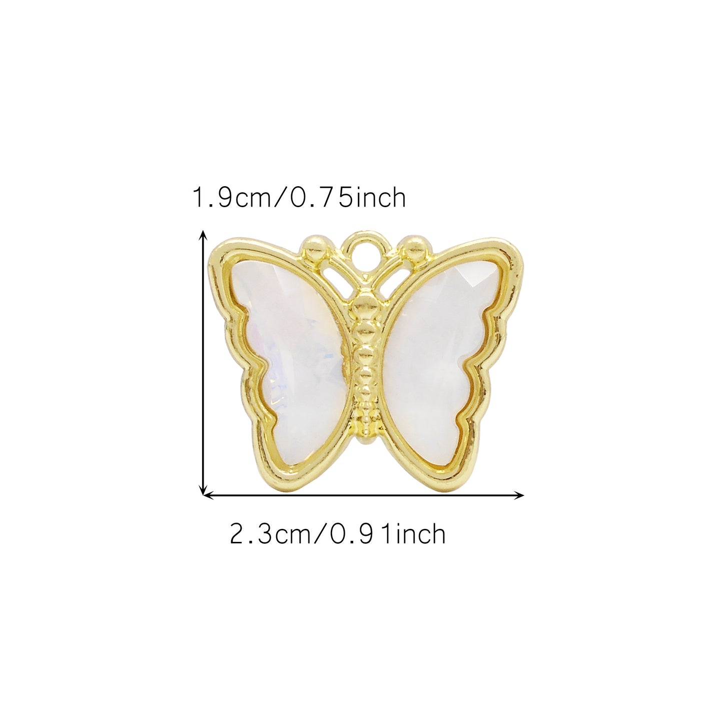 6Pcs Pearlescent Butterfly Charm with Crystal Rhinestone Gold Color Border Insect Design Alloy Pendant DIY Jewelry Making Accessory 19x23mm