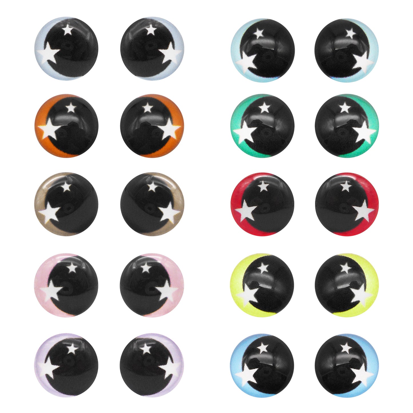 Glass Round Eyes Cabochon 6mm 8mm 10mm 12mm Dome Animal Toy Eyes Flat Back Star Pattern Design for DIY Doll Making Crafts Jewelry Decor