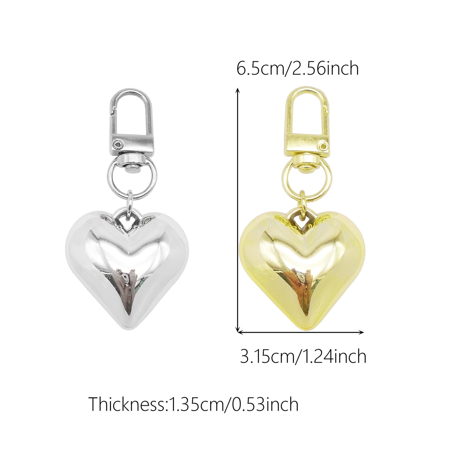 2Pcs 65x31.5mm 3D Heart Dangle Charm with Clasp - DIY Jewelry Pendant CCB Material Women Bags Purse Hanging Decor Key Chain Key Ring Making Supplies
