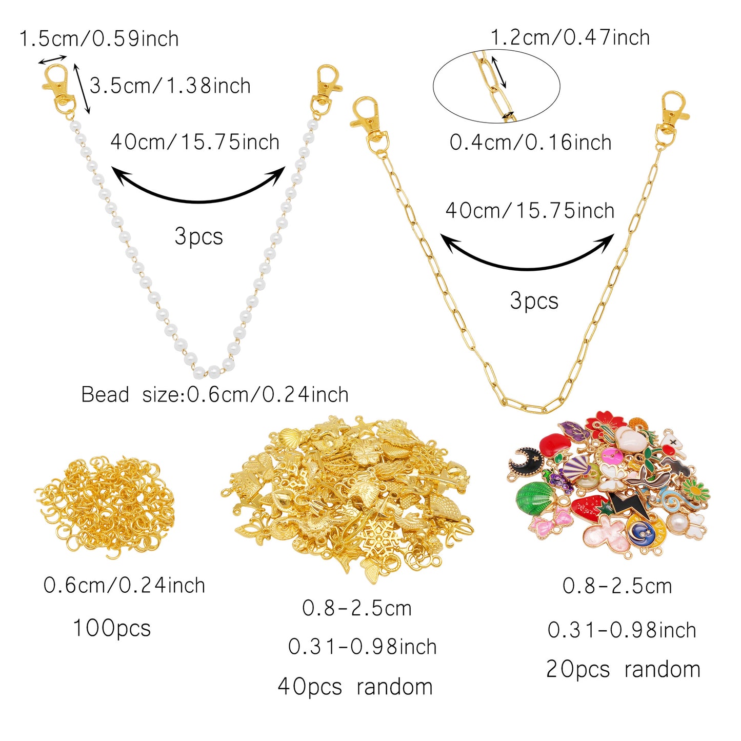 Gold Color Jewelry Making Kit Fashion Bag Charm Kit-166/175/340pcs including Alloy Charms & Enamel Charms &Jump Rings & Faux Pearl Chain Stainless Steel Chain with Lobster Claw Clasp - DIY Crafts Jewelry Making Supplies