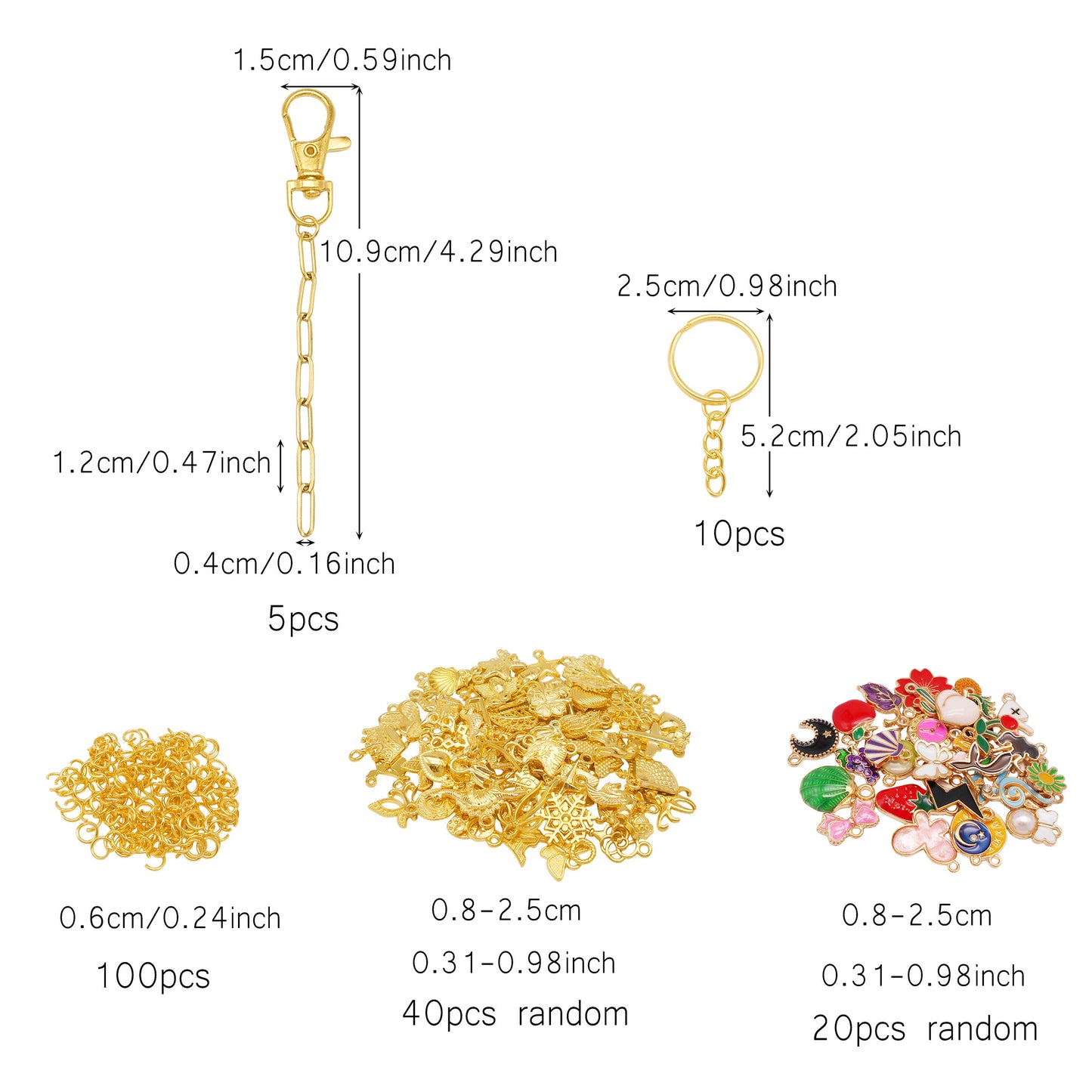 Gold Color Jewelry Making Kit Fashion Bag Charm Kit-166/175/340pcs including Alloy Charms & Enamel Charms &Jump Rings & Faux Pearl Chain Stainless Steel Chain with Lobster Claw Clasp - DIY Crafts Jewelry Making Supplies