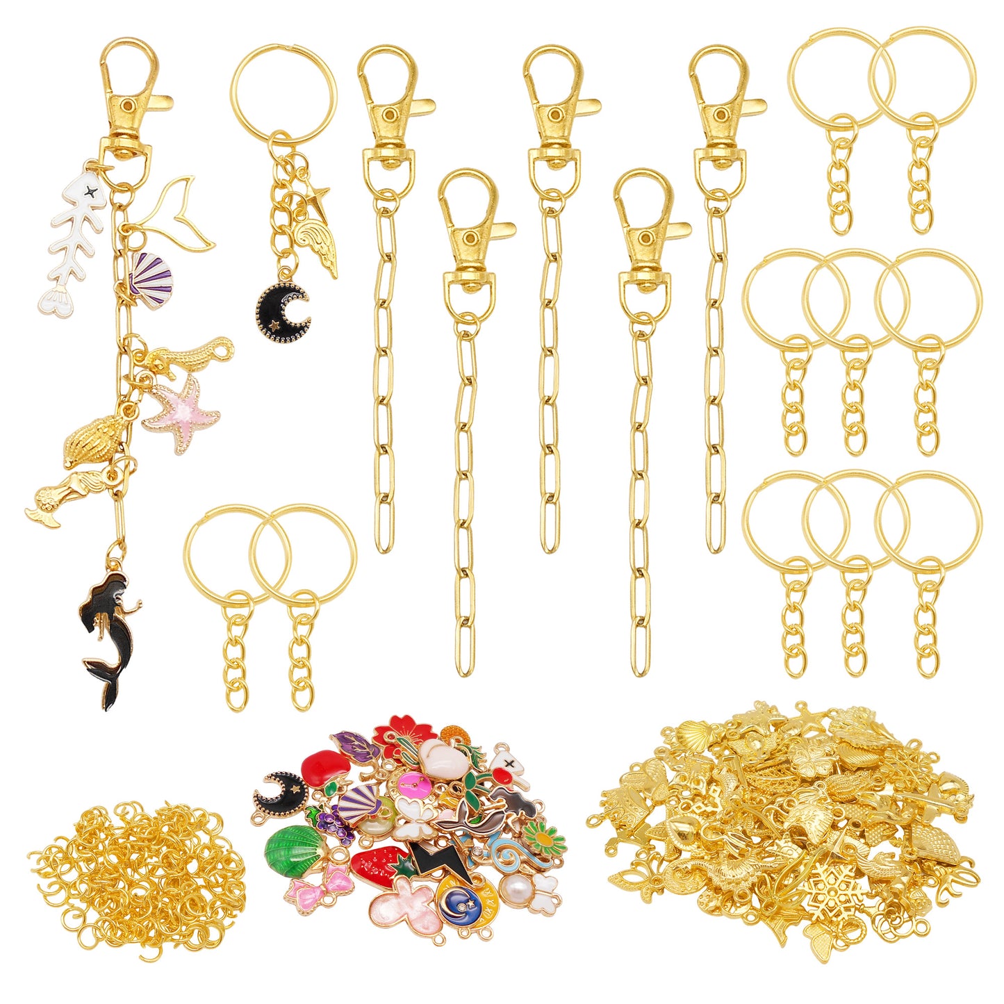 Gold Color Jewelry Making Kit Fashion Bag Charm Kit-166/175/340pcs including Alloy Charms & Enamel Charms &Jump Rings & Faux Pearl Chain Stainless Steel Chain with Lobster Claw Clasp - DIY Crafts Jewelry Making Supplies