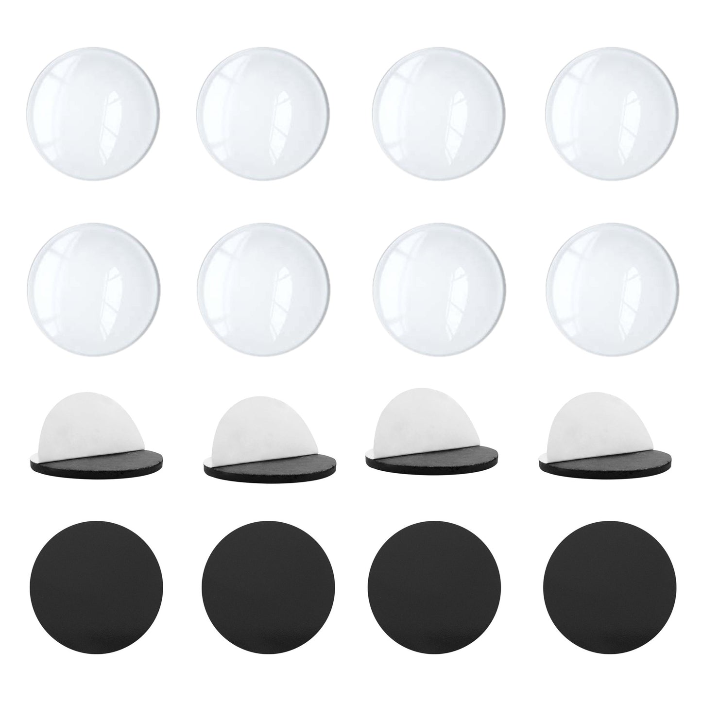 6pcs Self-Adhesive Round Stickers with Matching Glass Cabochons Flexible Rubber Patch 2.5/3/3.5cm Diameter Magnet Sheet for DIY Fridge Decor Phone Case Making Accessory & Wall Sticker