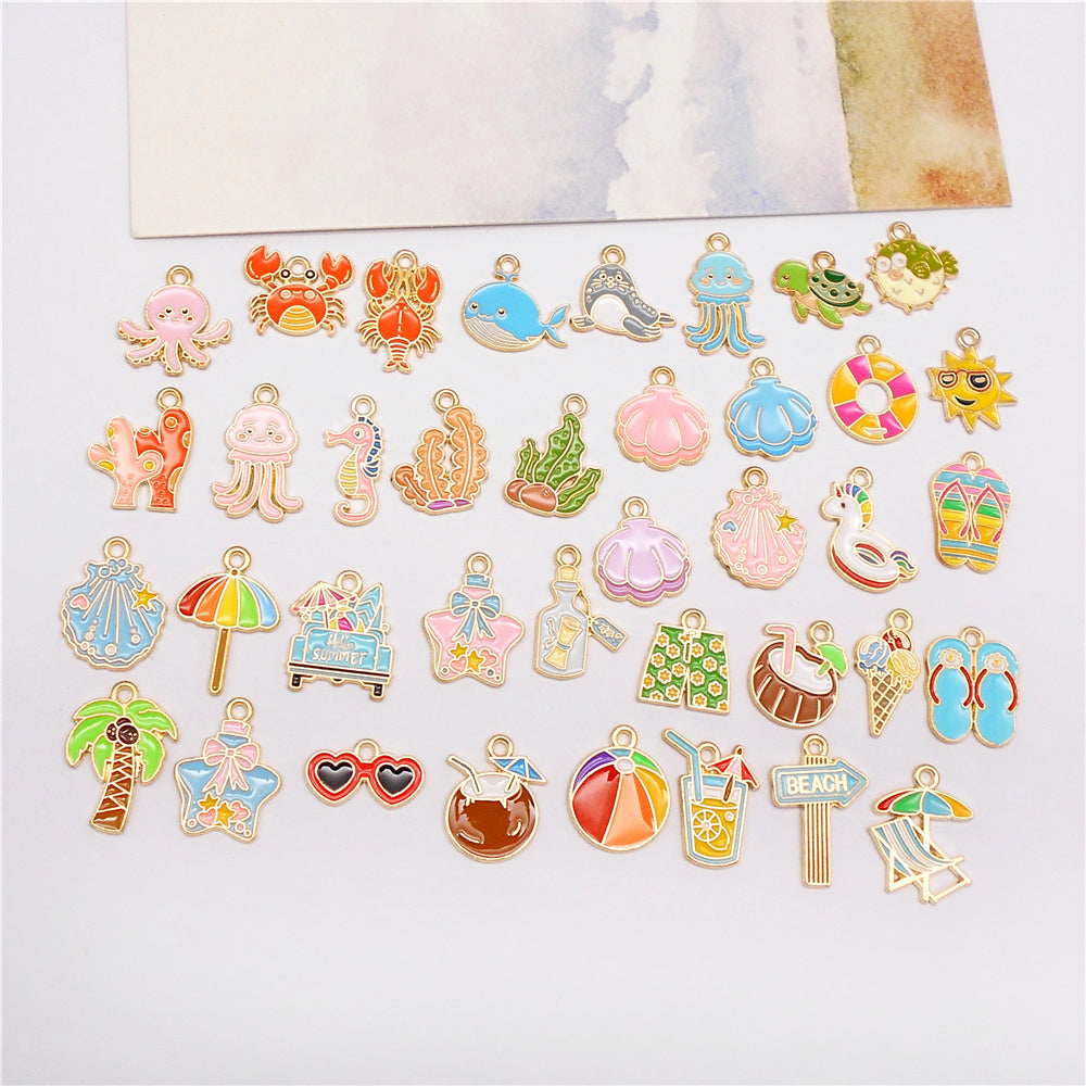 10Pcs Cute Enamel Marine Life Charm Whale Turtle Seahorse Shape Pendant Alloy - Summer Beach Holiday Collection Charms DIY Jewelry Making Accessories