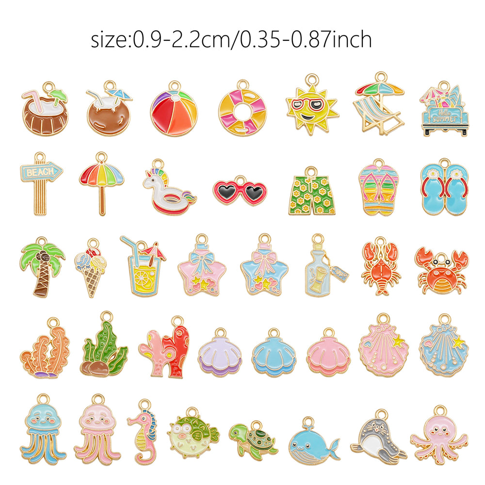 10Pcs Cute Enamel Marine Life Charm Whale Turtle Seahorse Shape Pendant Alloy - Summer Beach Holiday Collection Charms DIY Jewelry Making Accessories