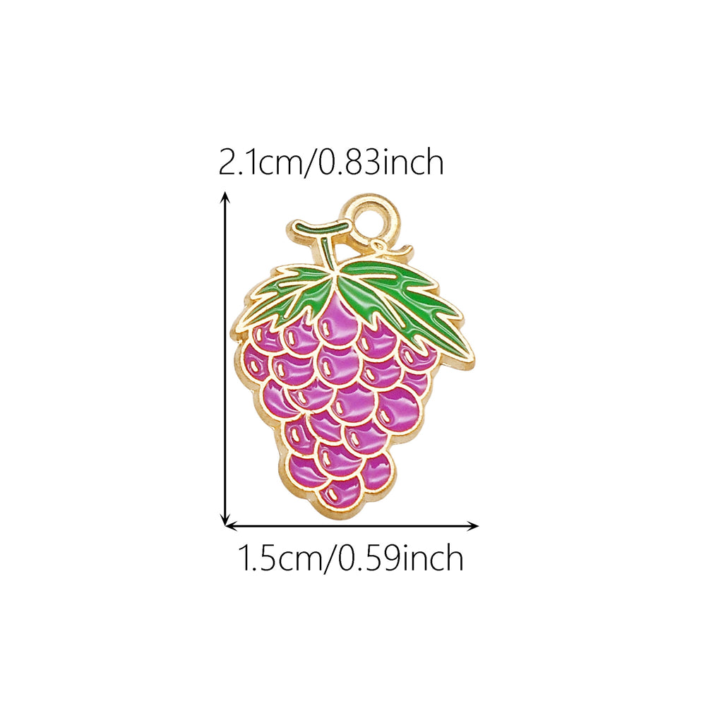 10pcs Enamel Fruit Charm Apple Grape Strawberry Shape Pendant Alloy Imitation Fruit Charm for Necklace Bracelet Crafts Decor, Jewelry Making Supplies