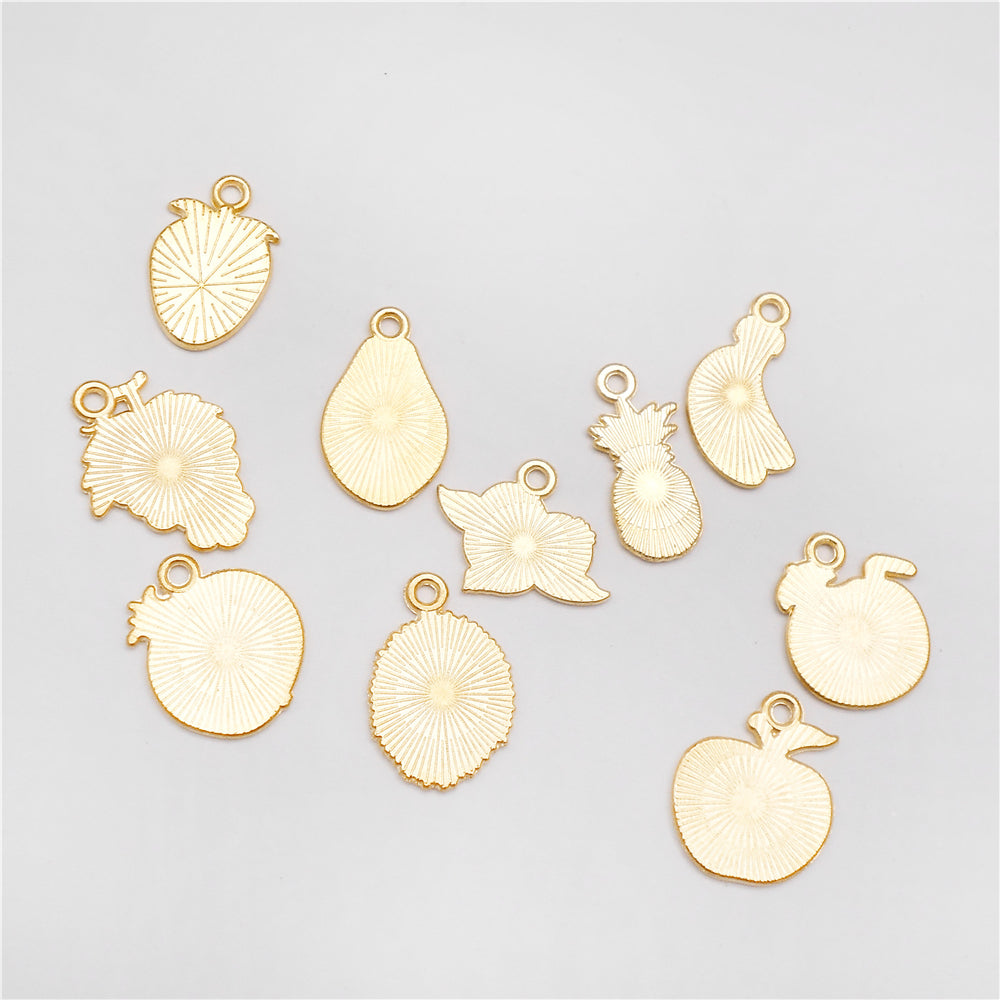10pcs Enamel Fruit Charm Apple Grape Strawberry Shape Pendant Alloy Imitation Fruit Charm for Necklace Bracelet Crafts Decor, Jewelry Making Supplies