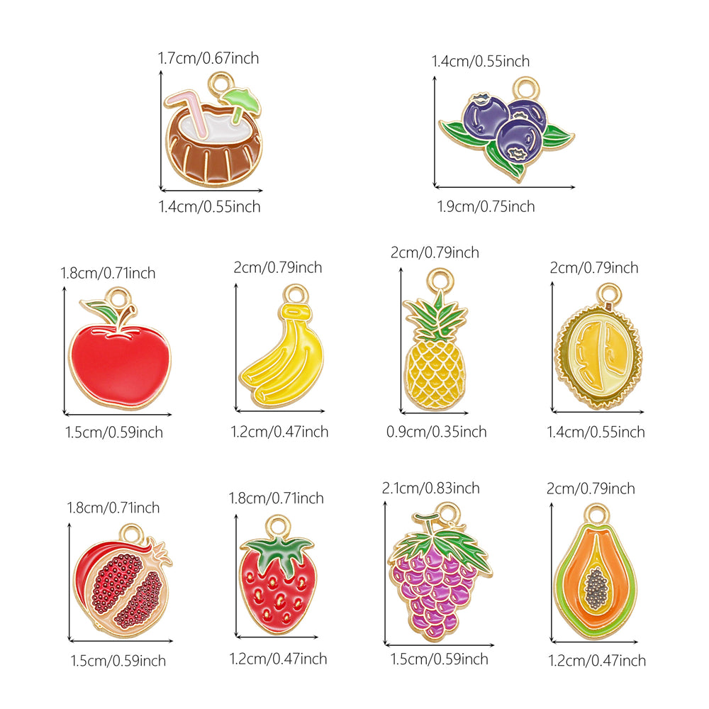 10pcs Enamel Fruit Charm Apple Grape Strawberry Shape Pendant Alloy Imitation Fruit Charm for Necklace Bracelet Crafts Decor, Jewelry Making Supplies